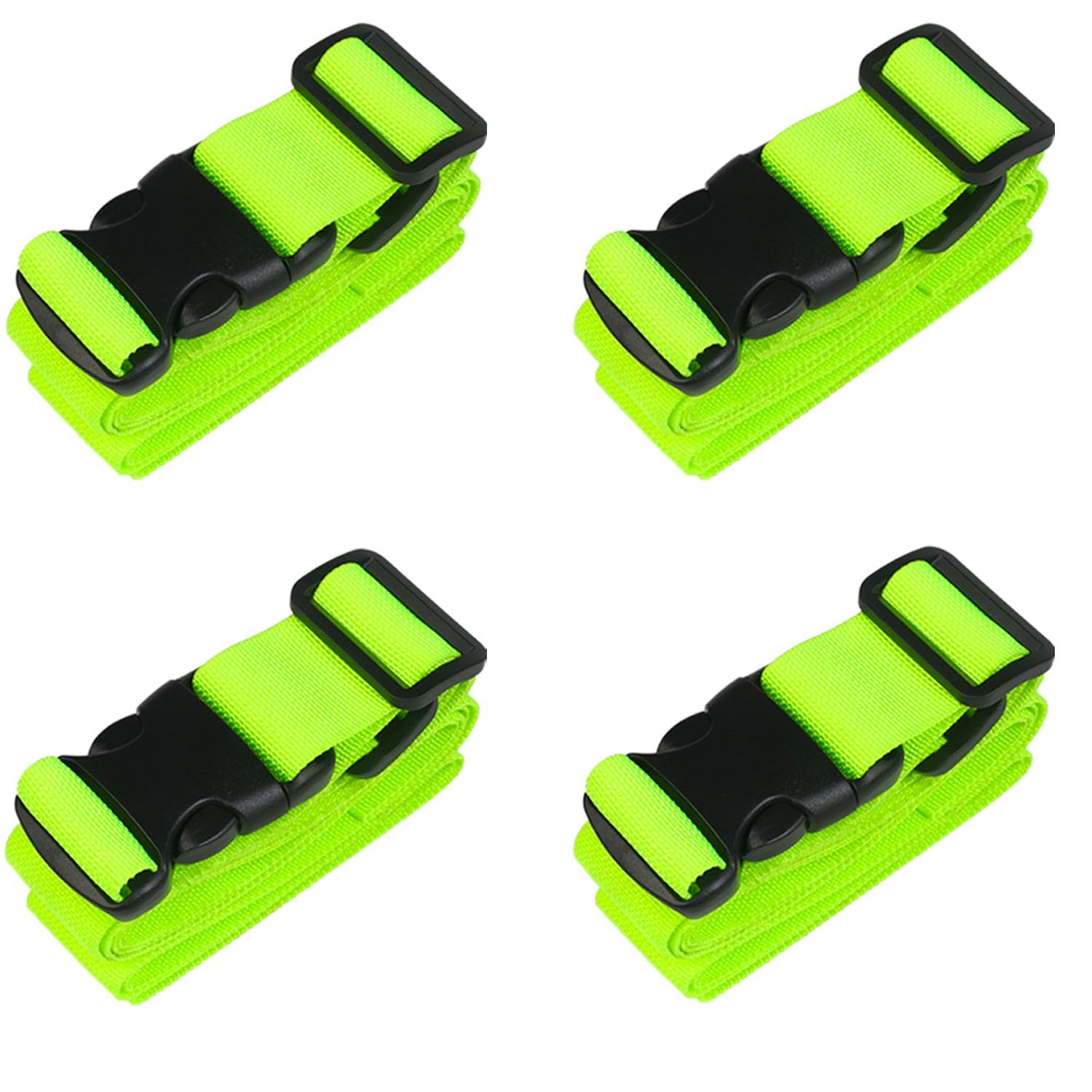 MAGARROW 2" Utility Luggage Straps with Buckle Adjustable, 4-Pack (Neon Green, 2 in x 5.4 ft)