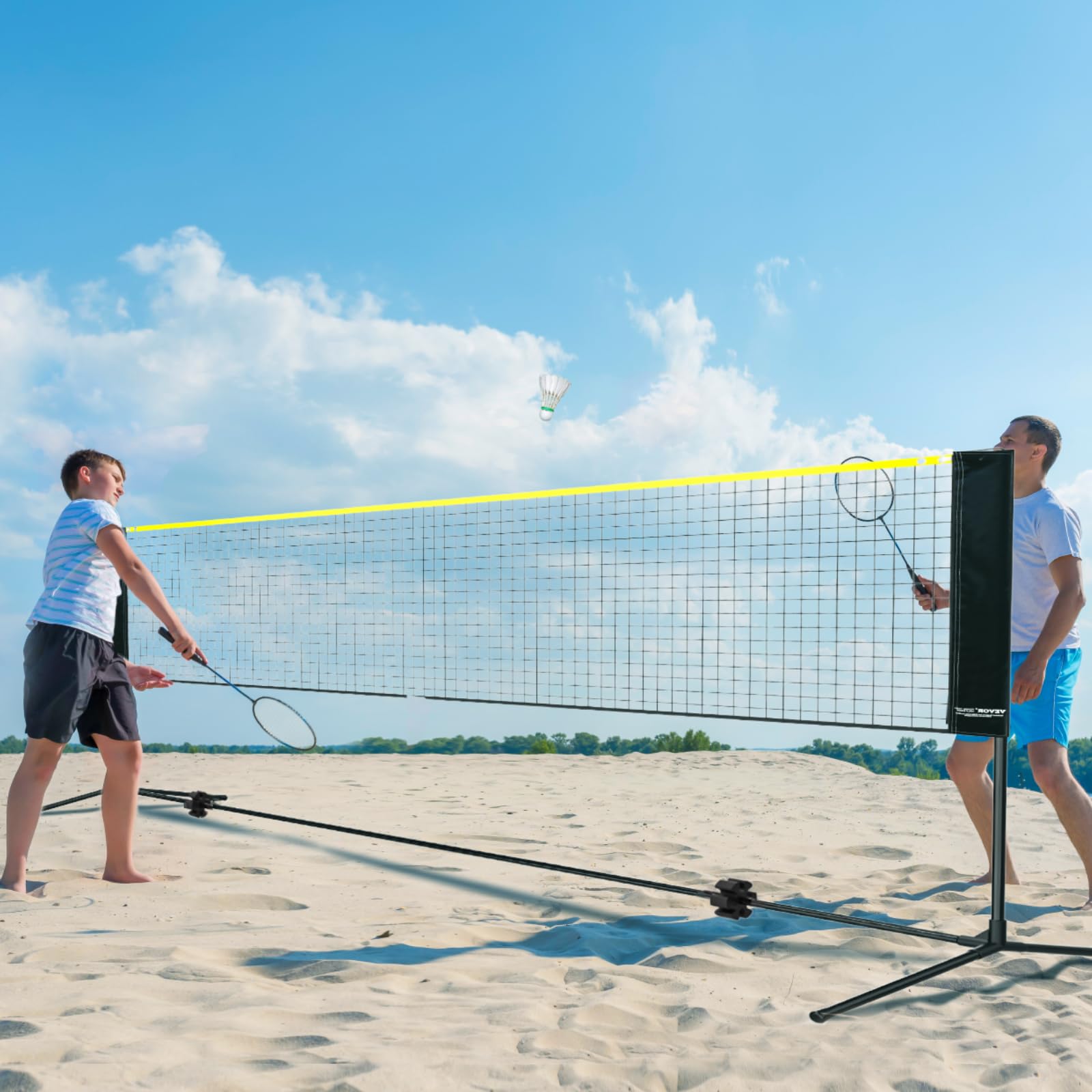 VEVOR Filet de Badminton, 5,1 m, Filet Pliable de Volley-Ball réglable en Hauteur, Filet de Tennis Portable avec poteaux, Support et Sac de Transport, pour Les Jeux intérieur et extérieur de l'enfant