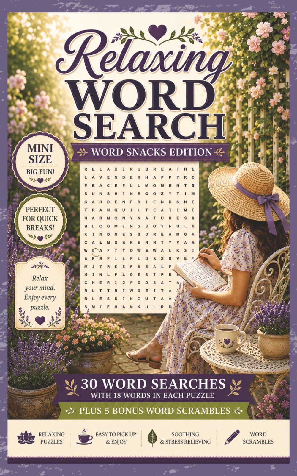 Relaxing Word Search - Word Snacks Edition: 30 Mini Word Search Puzzles with Bonus Word Scrambles and Relaxing Fun Facts