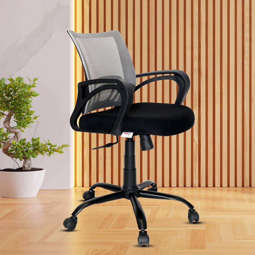 Zen OC30 Ergonomic Midback Office Chair for Work | Mesh Computer Chair for Work from Home | Adjustable Height | Revolving Executive Chair with Metal Base for Office (Grey)