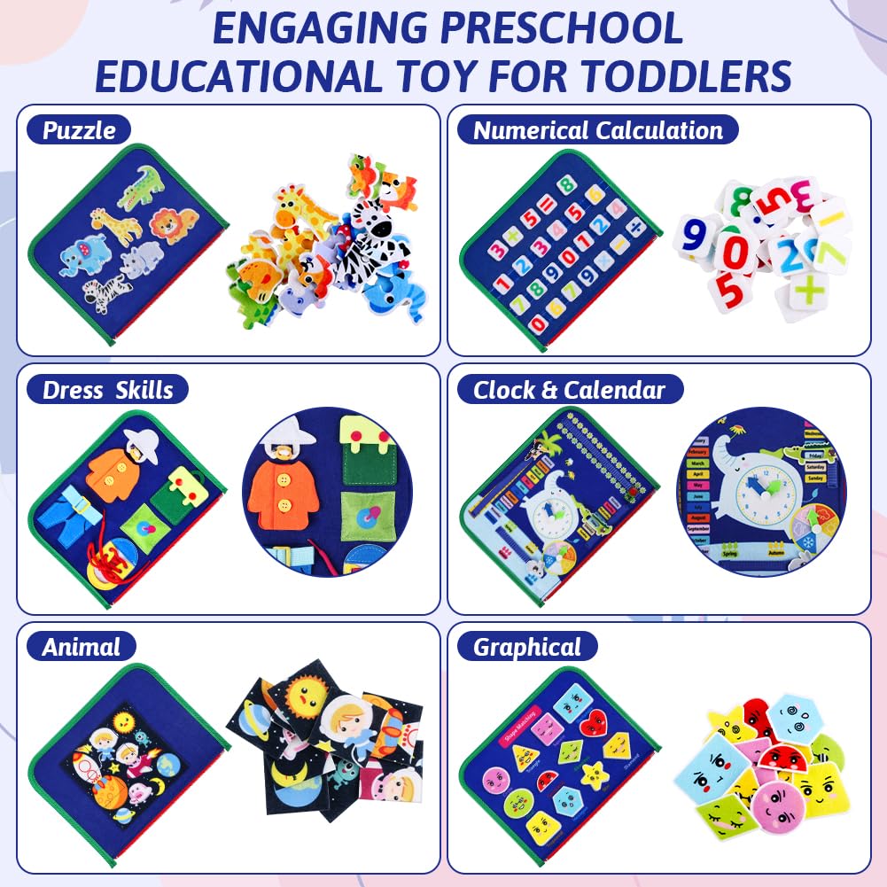 Busy Board Montessori zabawka edukacyjna dla dzieci 1, 2, 3, 4 lata, 10 w 1, zabawki edukacyjne, zabawki rozwojowe, zabawki podróżne dla dzieci, prezent dla chłopca, dziewczynki, niebieska