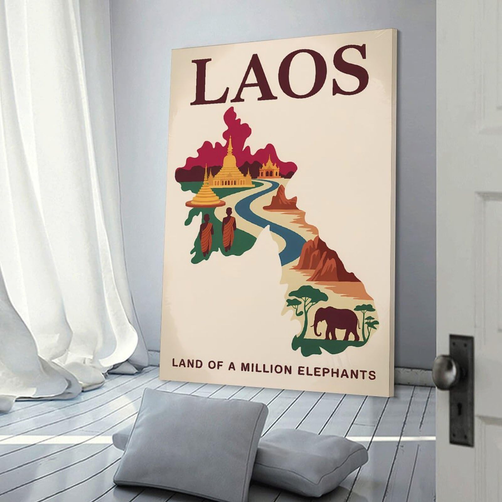 Junmoney Decorative Wall Artwork Laos Travel (2), 20x30inch(50x75cm), for Living Room, Lounge Or Sitting Room, Modern Wall Decor for Cosy Interiors