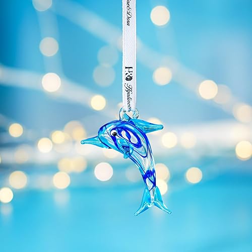 Miniatura 4 de Adorno de delfín de cristal de 2 pulgadas para árbol de Navidad, decorativo colgante de vidrio soplado, mini figura de delfín azul