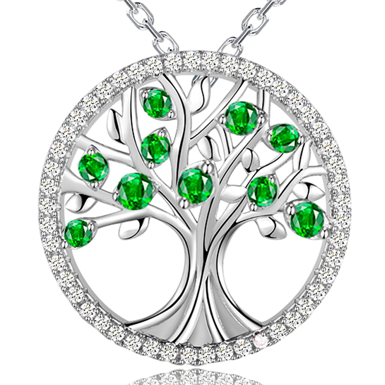 JUZICHENColgante Arbol de La Vida, Colgante Arbol de La Vida Plata 925, Con Caja de Regalo, Collar Árbol de La Vida Colgante Verde, Regalos para Mama, Mujer, Hombre, Madre, Embarazada y Niña