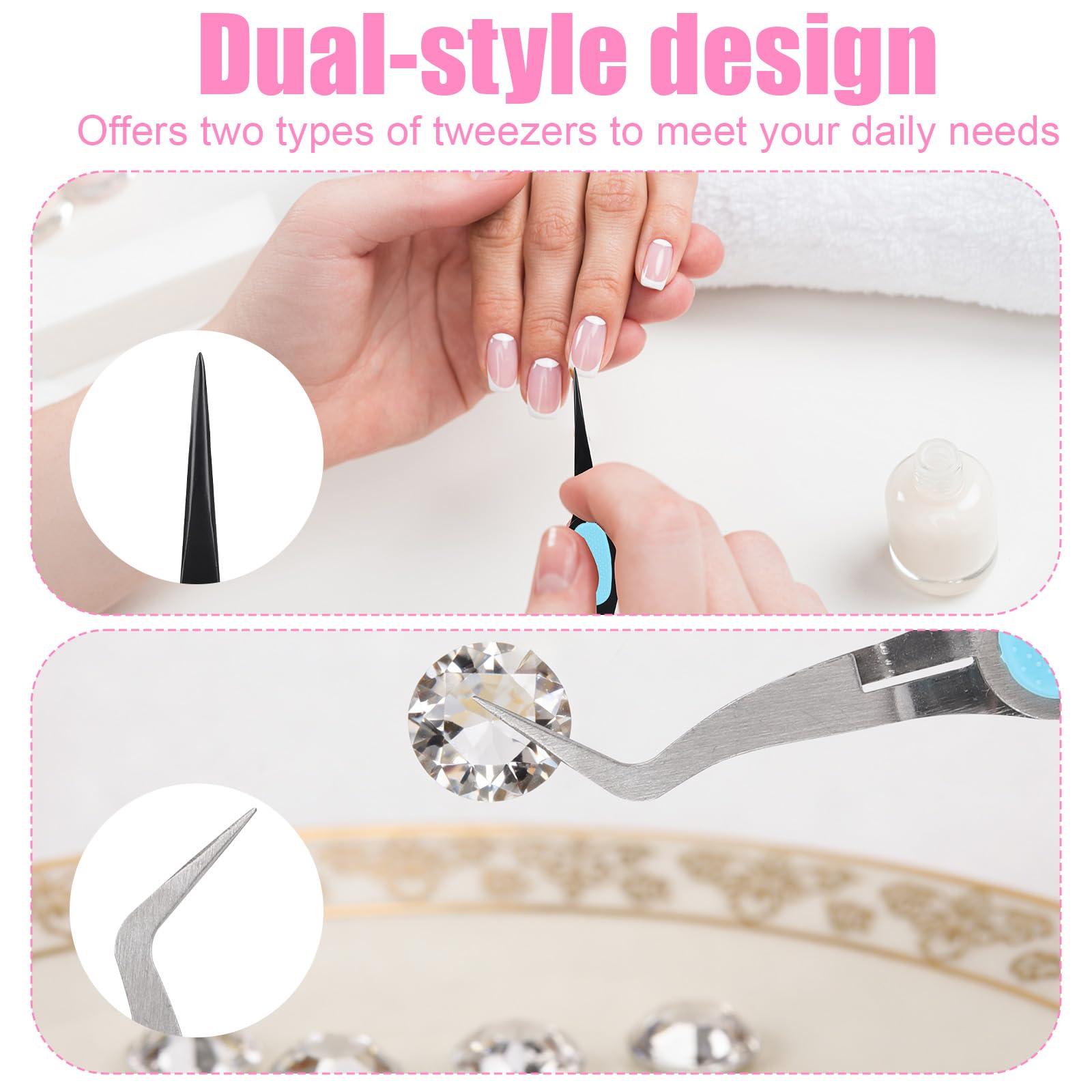 Cross Locking Tweezers Set – Reverse Action Stainless Steel, Straight & Curved Rubber Tips, For Jewelry & Electronics