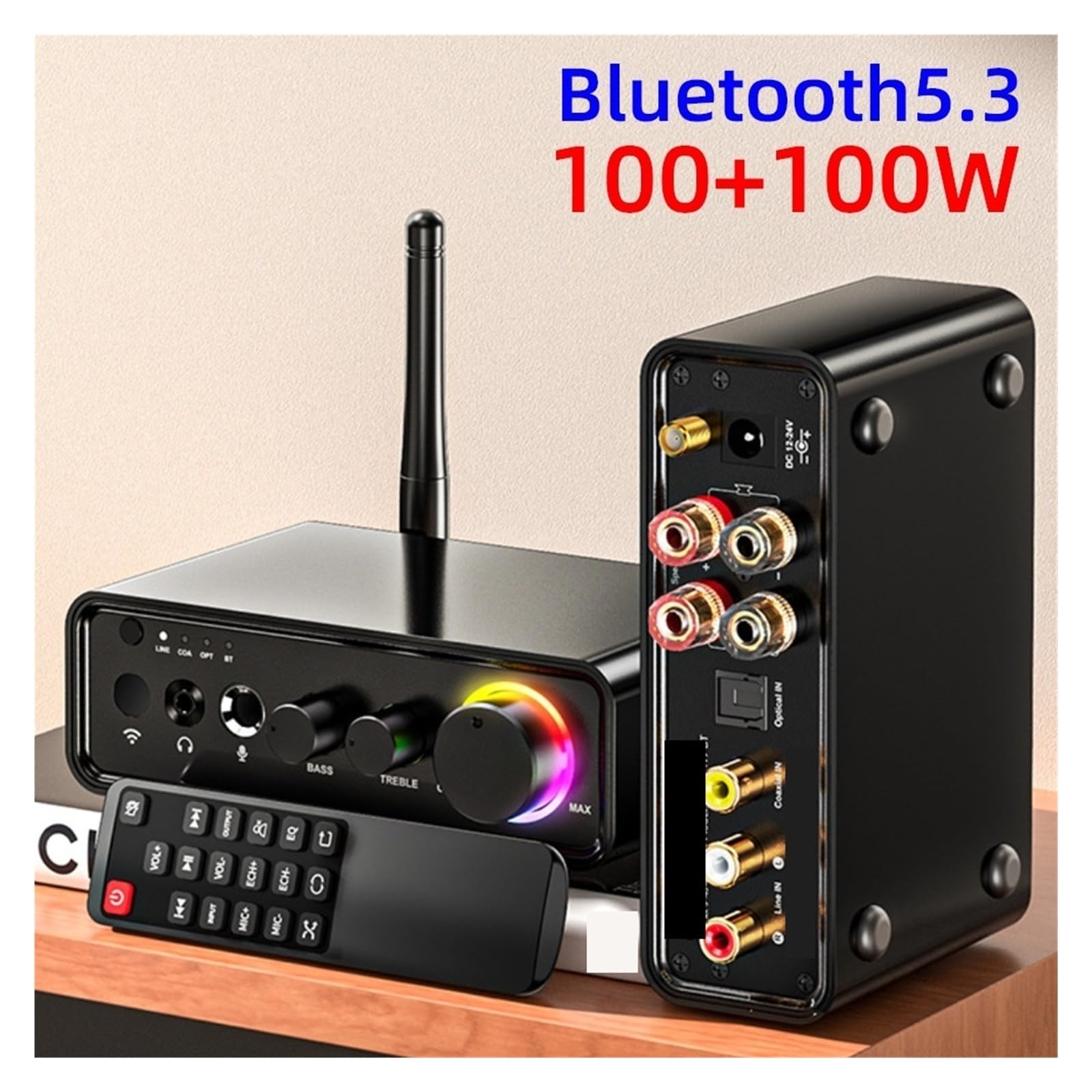 Mini Amplificador de Potencia Bluetooth 5.3 Clase D 2.0 Amplificador 100Wx2 200W