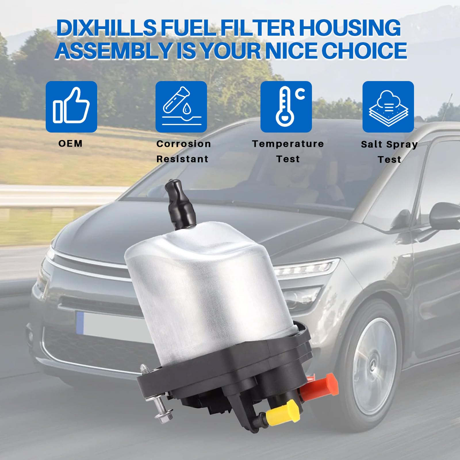 Boîtier de filtre à carburant avec filtre compatible avec 1.6HDI 1.4HDI C3 C4 C5 DS3 DS4 DS5 208 207 308 508 2008-2018, remplacement pour 9809757980 9809721080