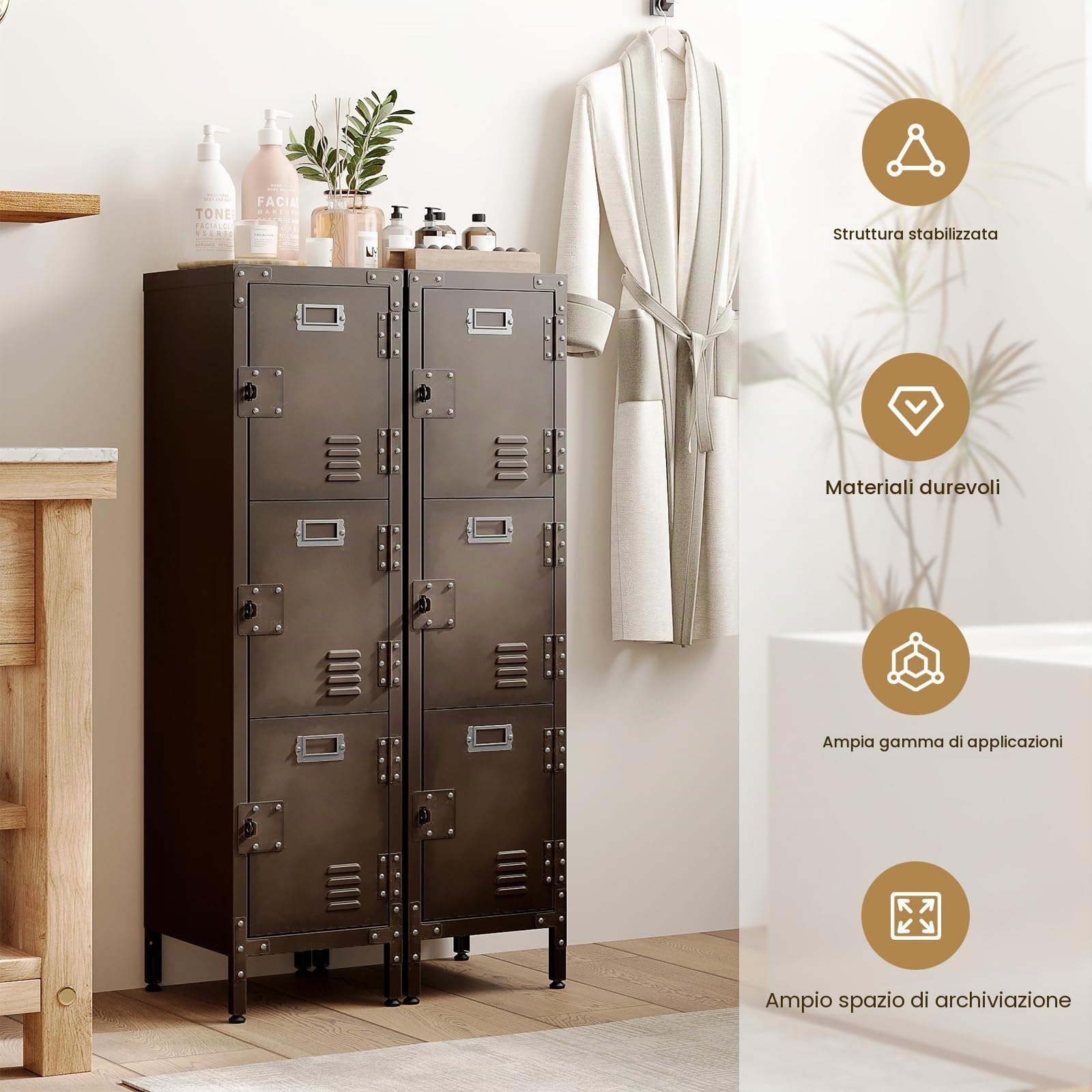 Sightlife Armadietto in metallo con 3 porte chiudibili, armadietti industriali in acciaio per dipendenti - 55,1" armadietto di stoccaggio per scuola, palestra, casa, ufficio, garage