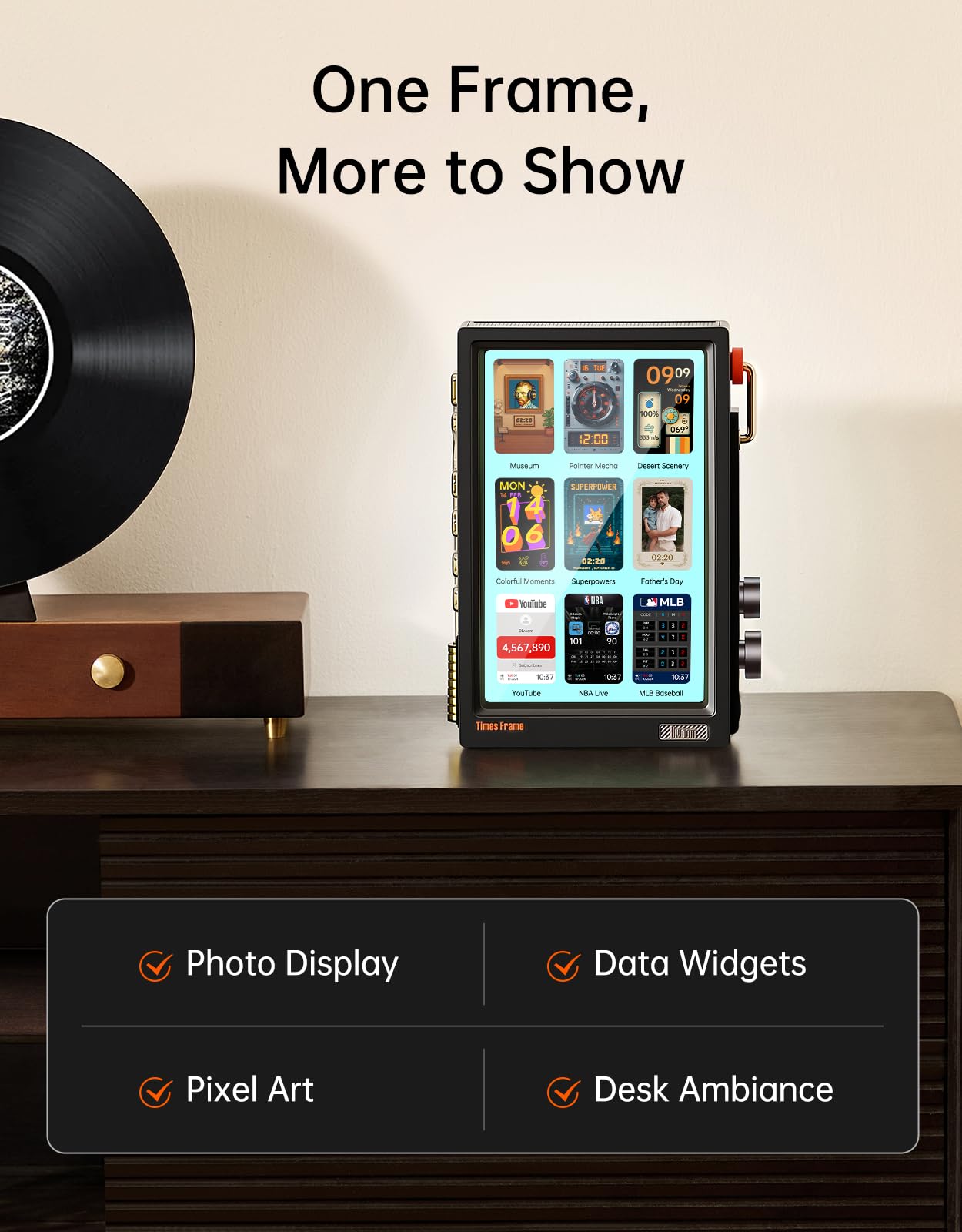 Divoom Times Frame 10,1" Wi-Fi cyfrowa ramka na zdjęcia z aplikacją i 64 GB, wyświetlacz HD IPS 1280 x 800 cm, RGB, dekoracja do domu, dla nerdów (czarna)
