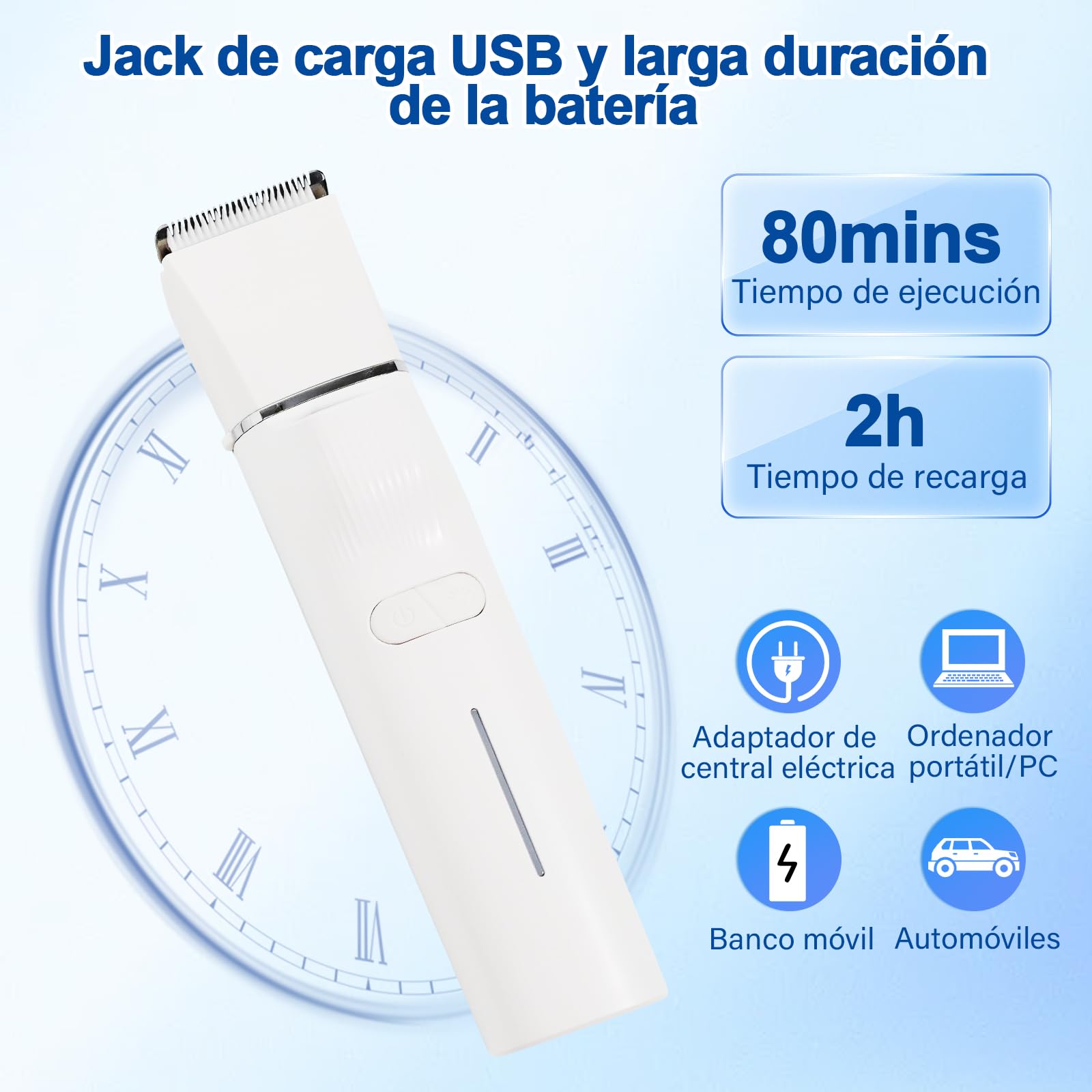 4 En 1 Maquina Cortar Pelo Perros, Cortapelos Perros Con Luz LED Y UV Lamp, Silencioso Maquinilla Cortar Pelo Para Perros Y Gatos, Para Patas, Nalgas, Nudos, Largo Y Ondulado (Blanco)