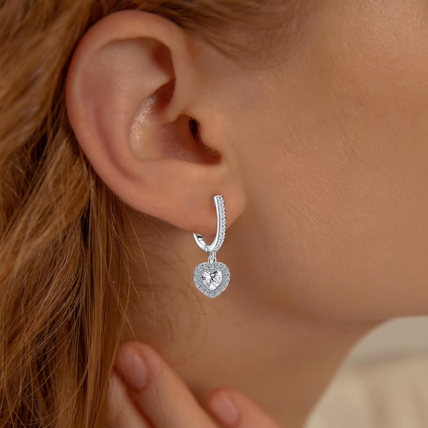 Heart Hoop Earrings for Women Sterling Silver CZ Heart Dangle Hoop Earrings Shinny Delicate Love Huggie Earrings Highly Polished Dainty Minimalist Lightweight Jewelry Gifts for Birthday Party - Image 5