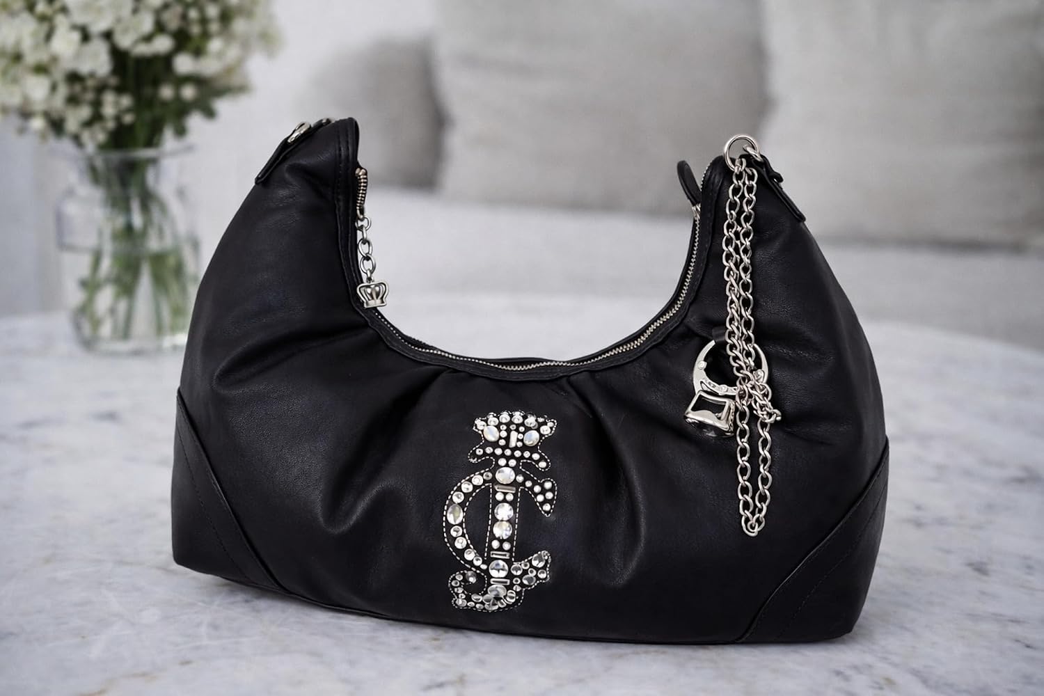 Juicy Couture Women's Crown Hobo Satchel Handbag with Chain