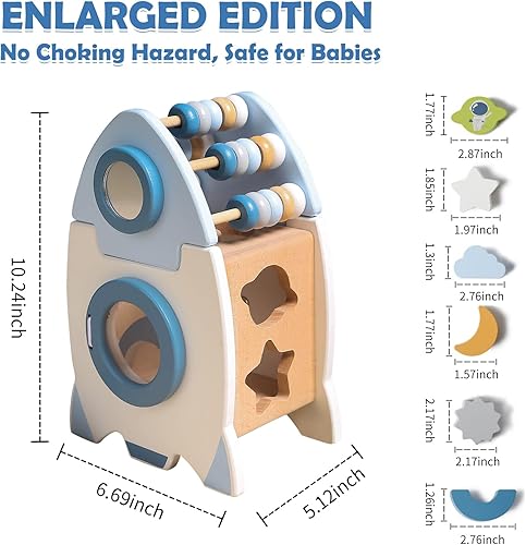 Miniatura 6 de Juguete espacial de madera para bebé, juguetes Montessori para bebés, juguete de cohete para niños pequeños, juego de aprendizaje de cubo de