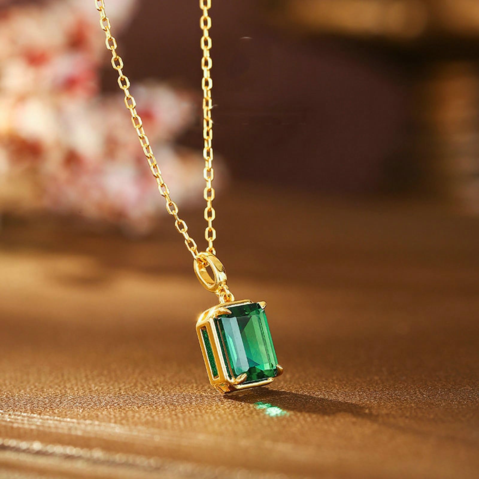 Damski łańcuszek damski pierścionek z syntetycznym szmaragdem 1,5 ct, złoty łańcuszek 750 dla Ciebie, żółte złoto 18-karatowe, modna biżuteria na Walentynki