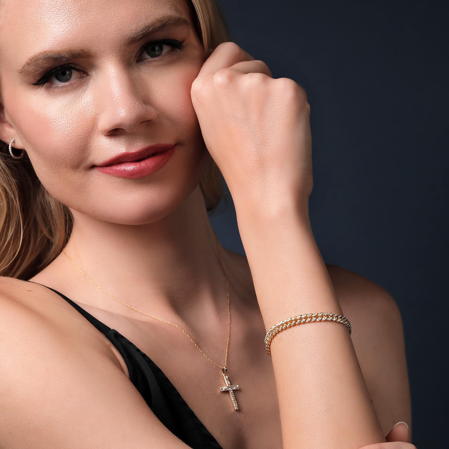 Gem Stone King 1.00 Cttw White Moissanite Curb Chain Tennis Bracelet For Women In 18K Yellow Gold Plated Silver | Adjustable Up to 8.5 Inches - Image 5