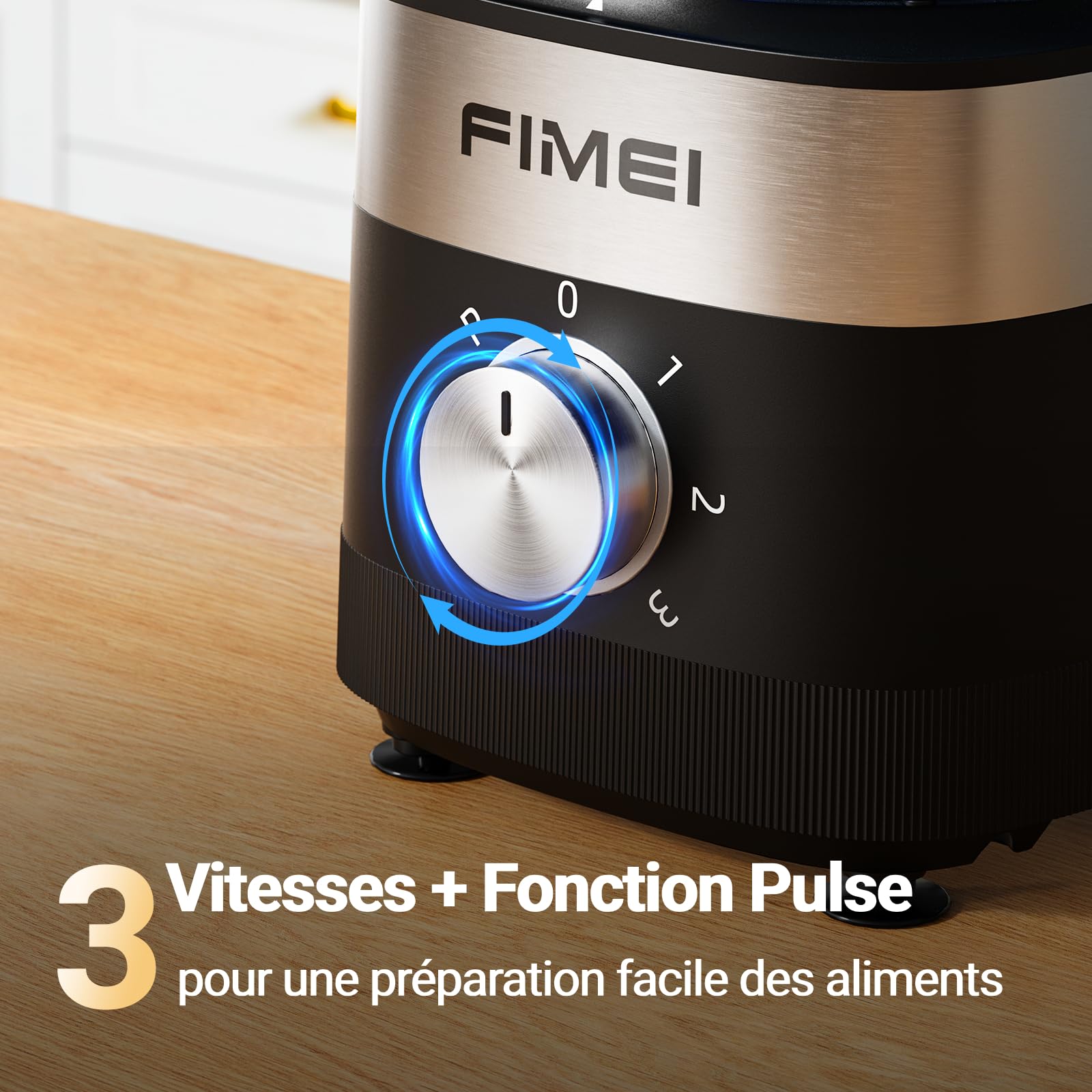 FIMEI Robot Multifonction de Cuisine 800W, 3 Vitesses + Fonction Pulse, Bol 1,5 L, Hachoir, Pétrin, Râpe, Trancheuse Réversible, Disque Émulsifiant, Double Sécurité, Compact et Facile à Ranger