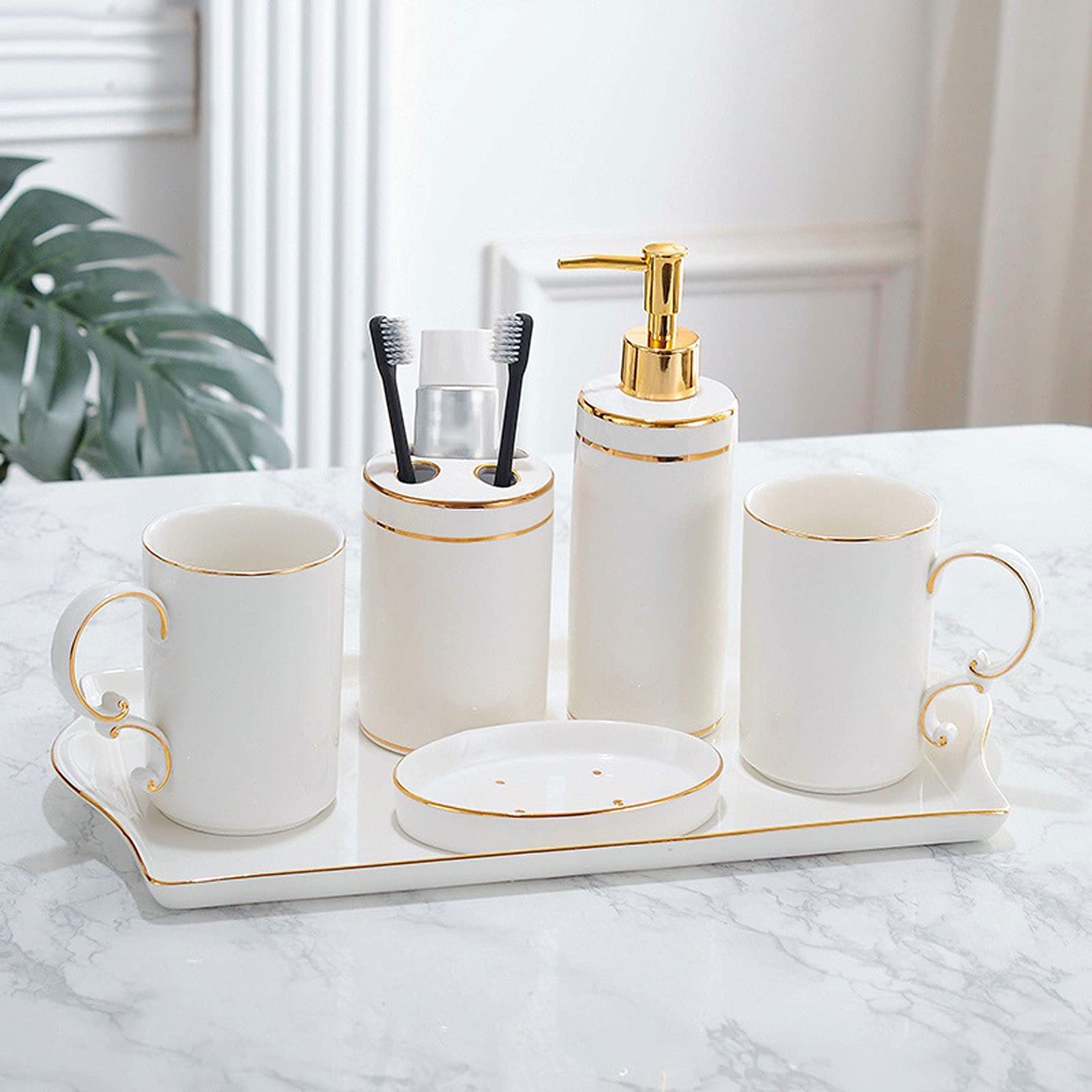 Seifenspender Moderne weiße 6-teilige Set Keramik Küche Seifenspender,für Home Hotel Badezimmer,Küche Hotel Badezimmerzubehör Lotionsspender