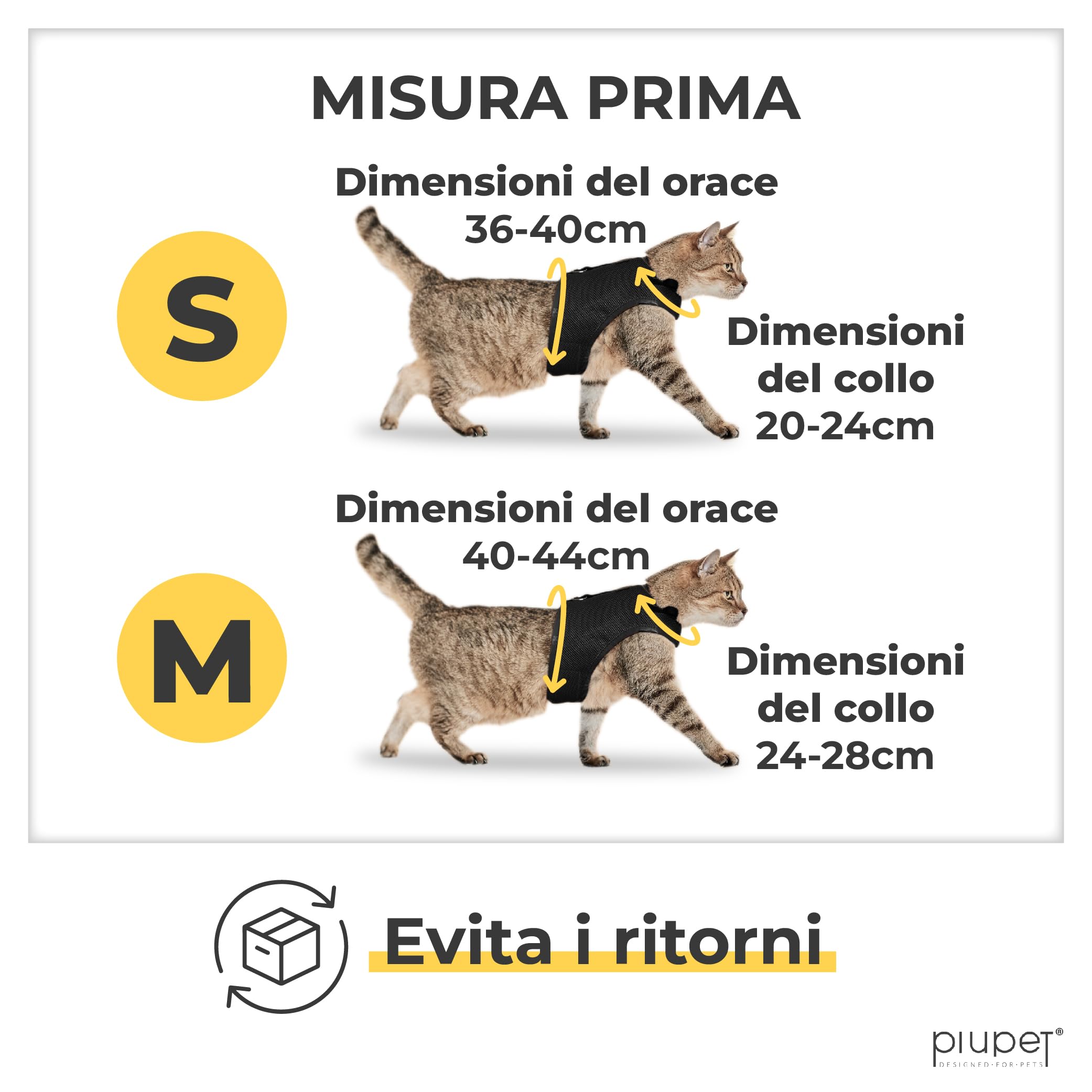 PiuPet® Pettorina per Gatti Antifuga Nero 1,2m Guinzaglio Sicuro