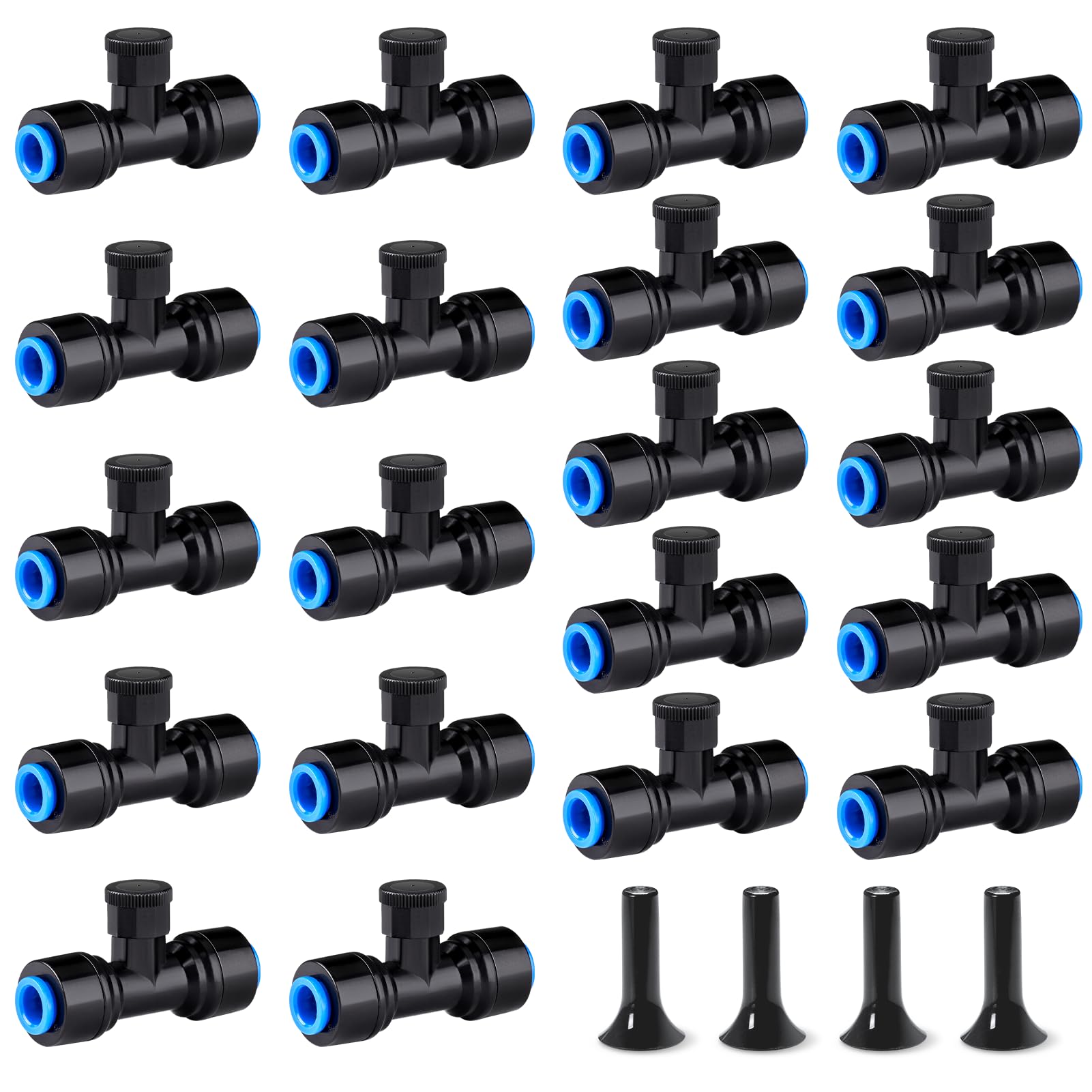 HIRALIY 20 Pack Misting Nozzles with 4 Black Plug for Outdoor Cooling System, Fit with 1/4 inch PE PU Tubing