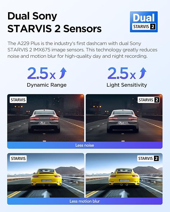 Viofo A229 Plus 2 Camera Front+Rear 2K+2K HDR Sony Starvis 2 Sensor Wi-Fi Car Camera with GPS