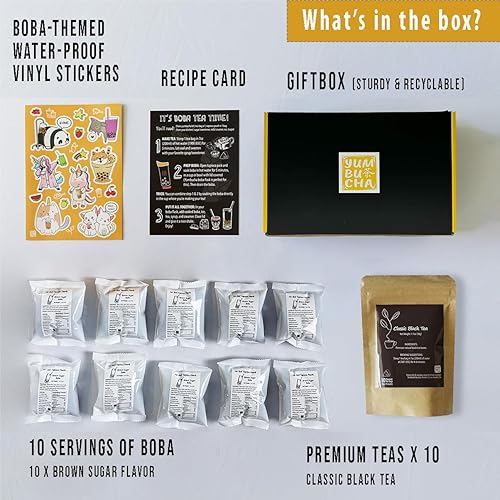 Miniatura 2 de YUMBUCHA Kit fácil de hacer Boba  kit de té Boba DIY 10 bebidas kit de té de burbujas con perlas de tapioca azúcar marrón piña taro y bolsitas de té