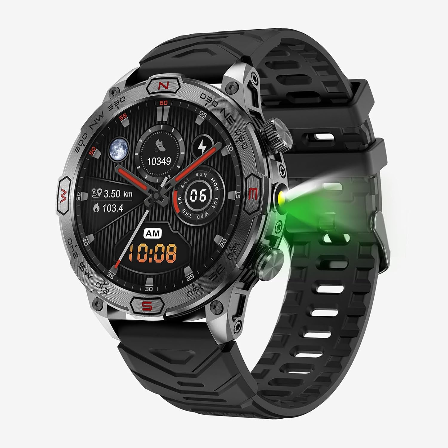 Military Smart Watch with LED Flashlight, Bluetooth Make/Answer Call, 1.43" HD Outdoor Tactical Rugged Smartwatch, Sports Fitness Tracker Watch with Health Monitor, Sleep Monitor