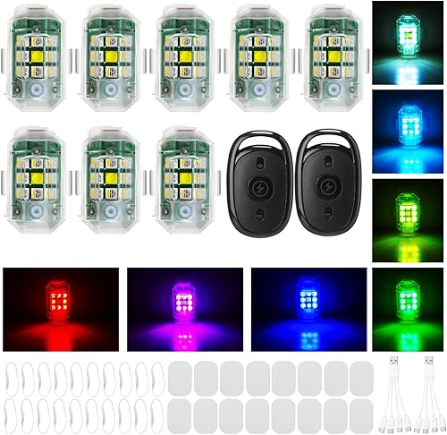 8 luces estroboscópicas LED inalámbricas con control remoto, color RGB de alto brillo, impermeable, anticolisión, luces LED inalámbricas para