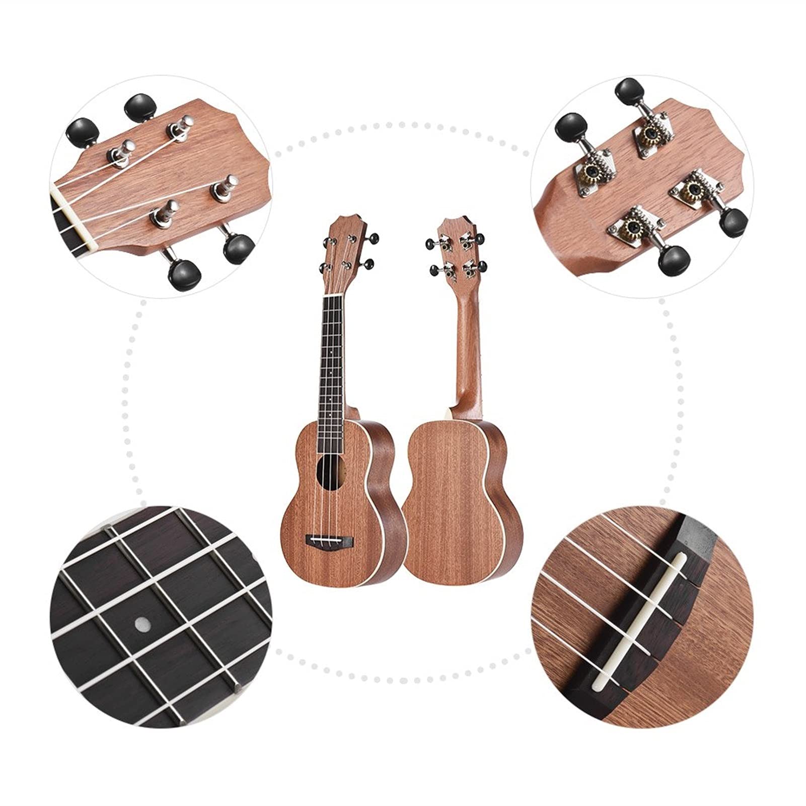 Ukulele koncertowe Początkujący Ukulele 21- calowy Zestaw Akustycznych Sopran Ukulele Zestaw Sapele Torba Do Przenoszenia Drewna Z Clip- on Cleaner