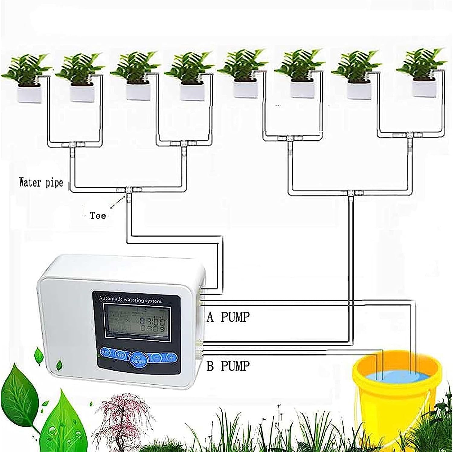 Solarny zegar nawadniający, zestaw automatycznego kroplowania, system nawadniania z podwójną pompą, inteligentny system nawadniania kroplami do trawy Patio