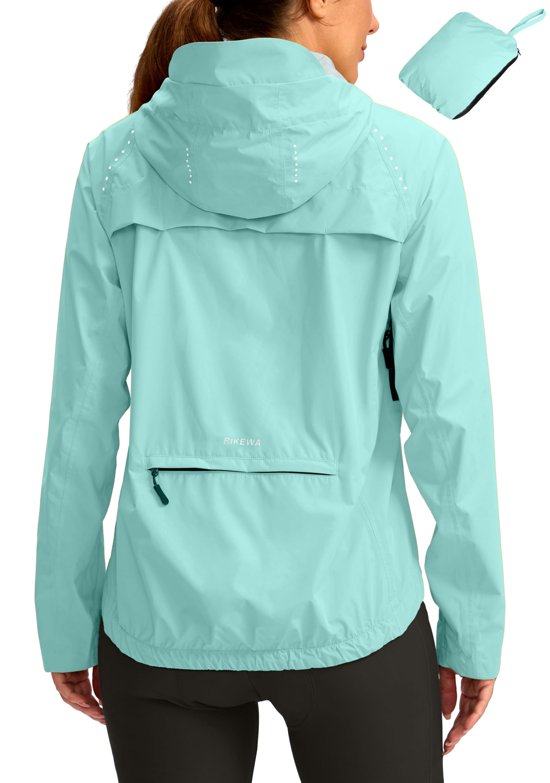 Women's Cycling Rain Jackets Waterproof Windbreaker Lightweight Running Windproof Reflective Jacket Packable Hooded