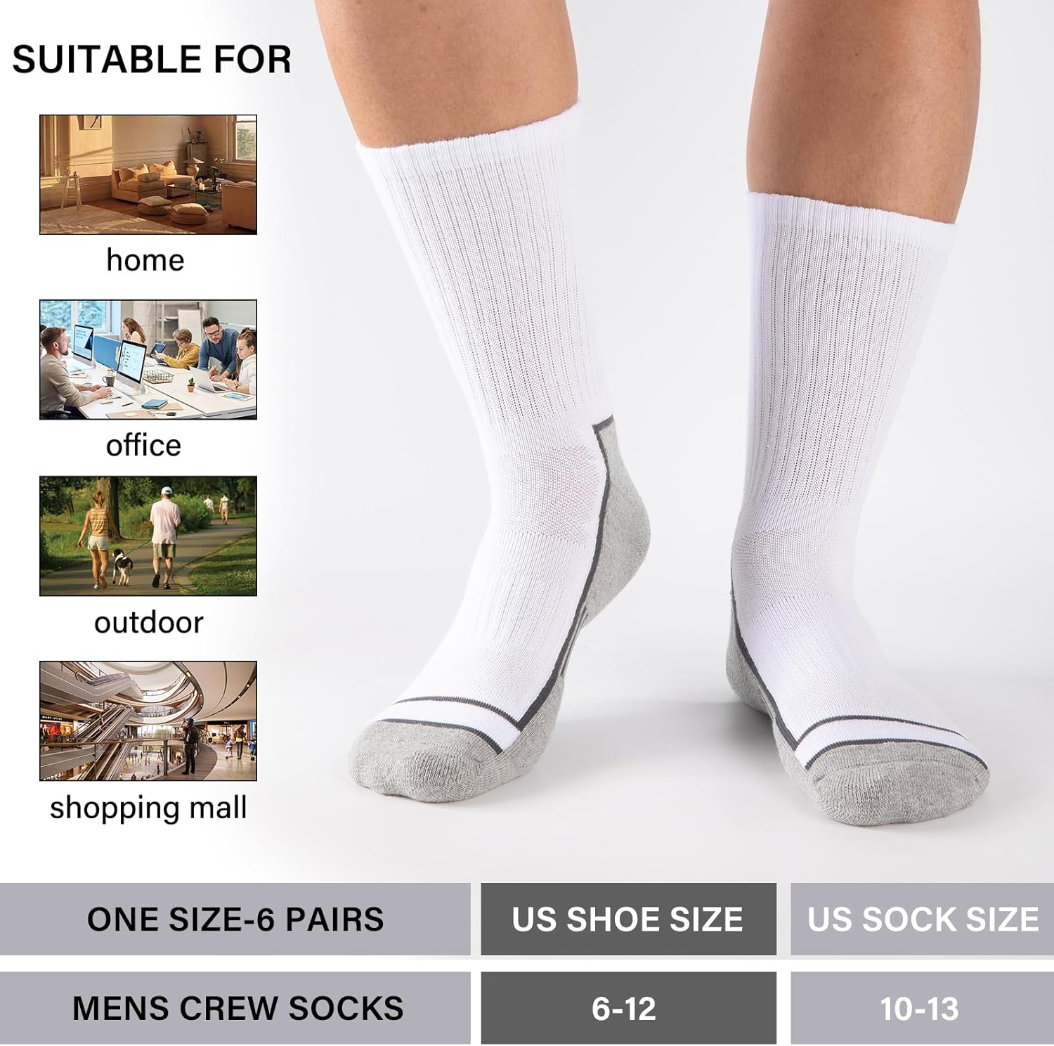 COOPLUS Mens Cotton Cushioned Crew Socks Athletic Running Moisture Wicking Performance Work Boot Socks for Men 6 Pairs - Image 7