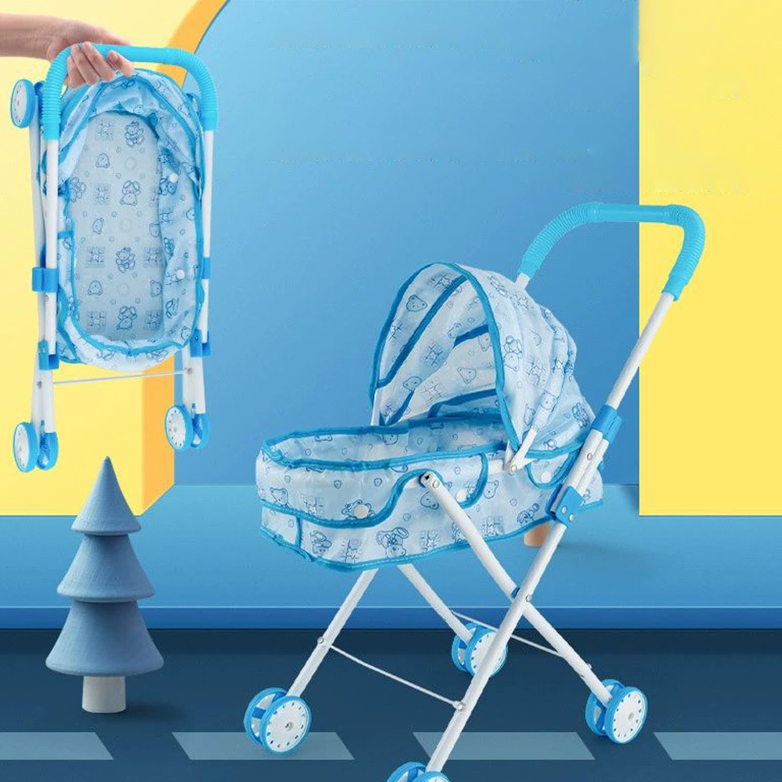 Passeggino per bambole per bambini – Passeggino pieghevole di ruolo, leggero, carrello giocattolo con scorrevole, attività interattiva di gioco di ruolo fantasy per bambini, ragazze, casa, R