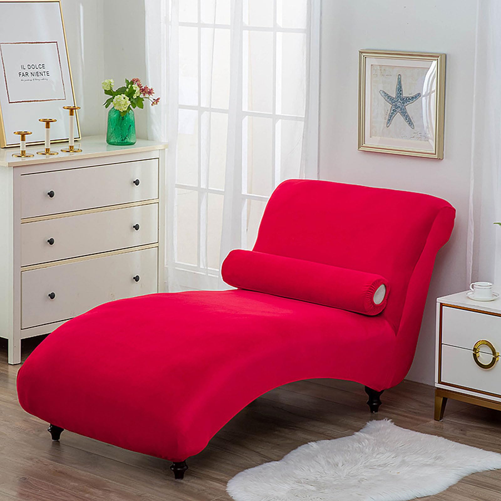 Velvet Chaise Lounge Cover Stretch Chaise Chair Covers Chaise Slipcover Armless Chaise Lounge Pet Machine Washable Recliner Sofa Slipcover for Living Room Bedroom(Color:Jujube red)