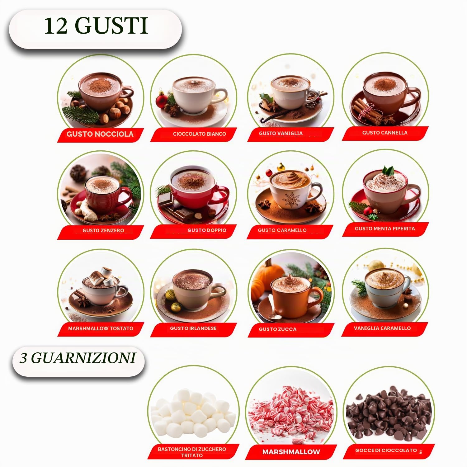 Calendario dell'Avvento 2023 | Set Regalo di Cioccolata Calda di 24 Giorni con Mini Marshmallow - Varietà di Natale