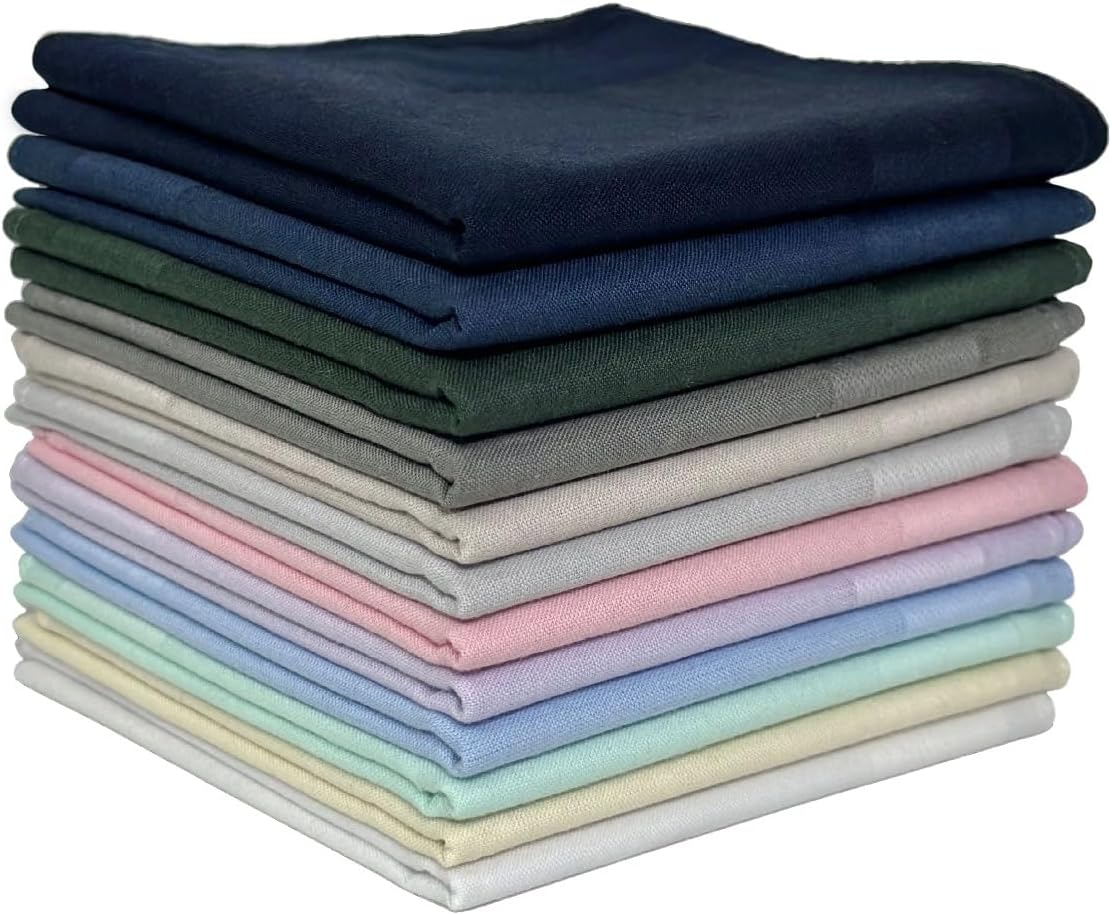 Handkerchiefs for Men, 100% Cotton– 12 Pack 40x40 cm (15.7x15.7 in) Multicolor Pocket Squares, Soft Absorbent Washable Cloth Hankies for Daily & Formal Use