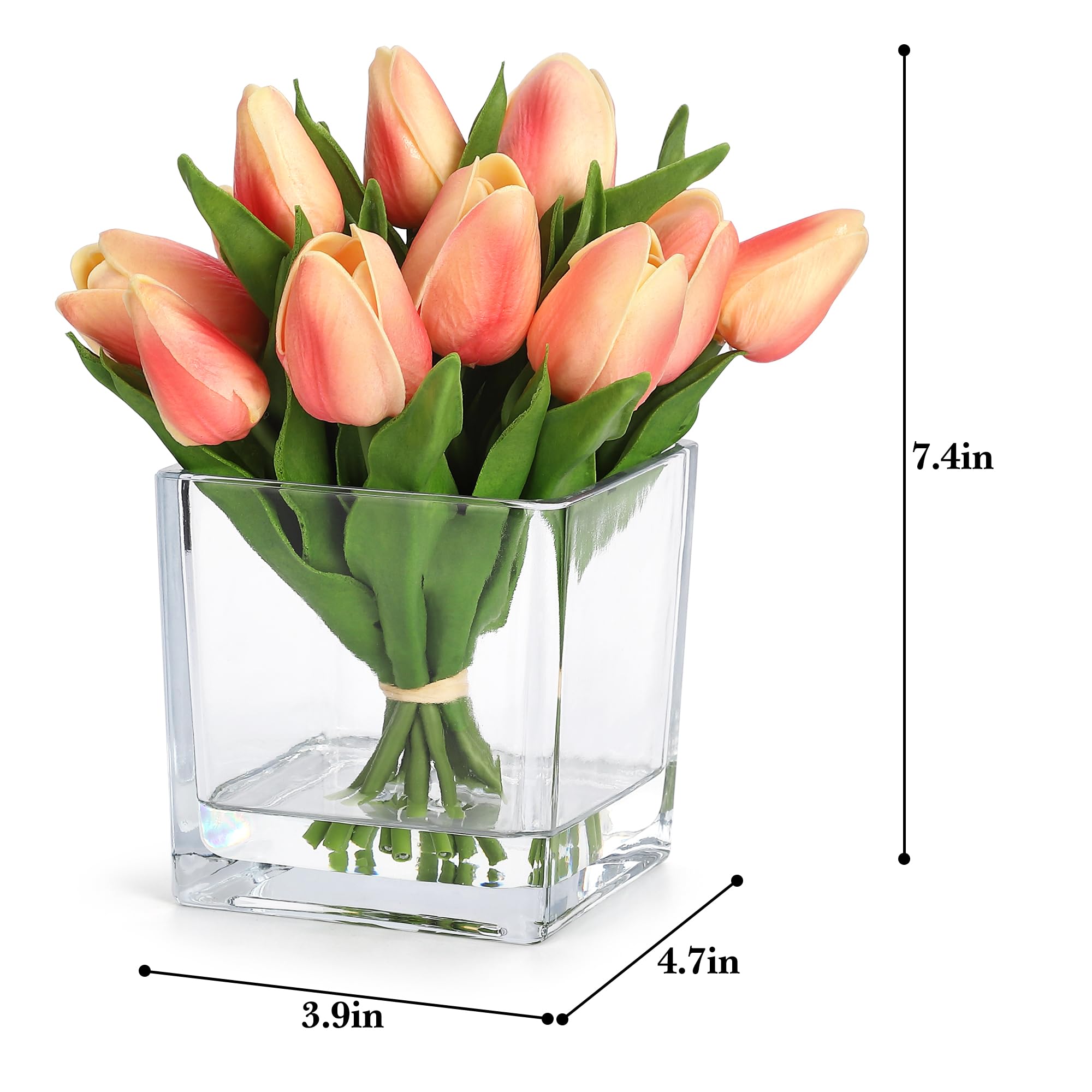 匿名送料無料 透明ガラスの花瓶２つと造花セット Amazon｜造花チューリップ 12本 花瓶セット オレンジ | 柔らかなPU