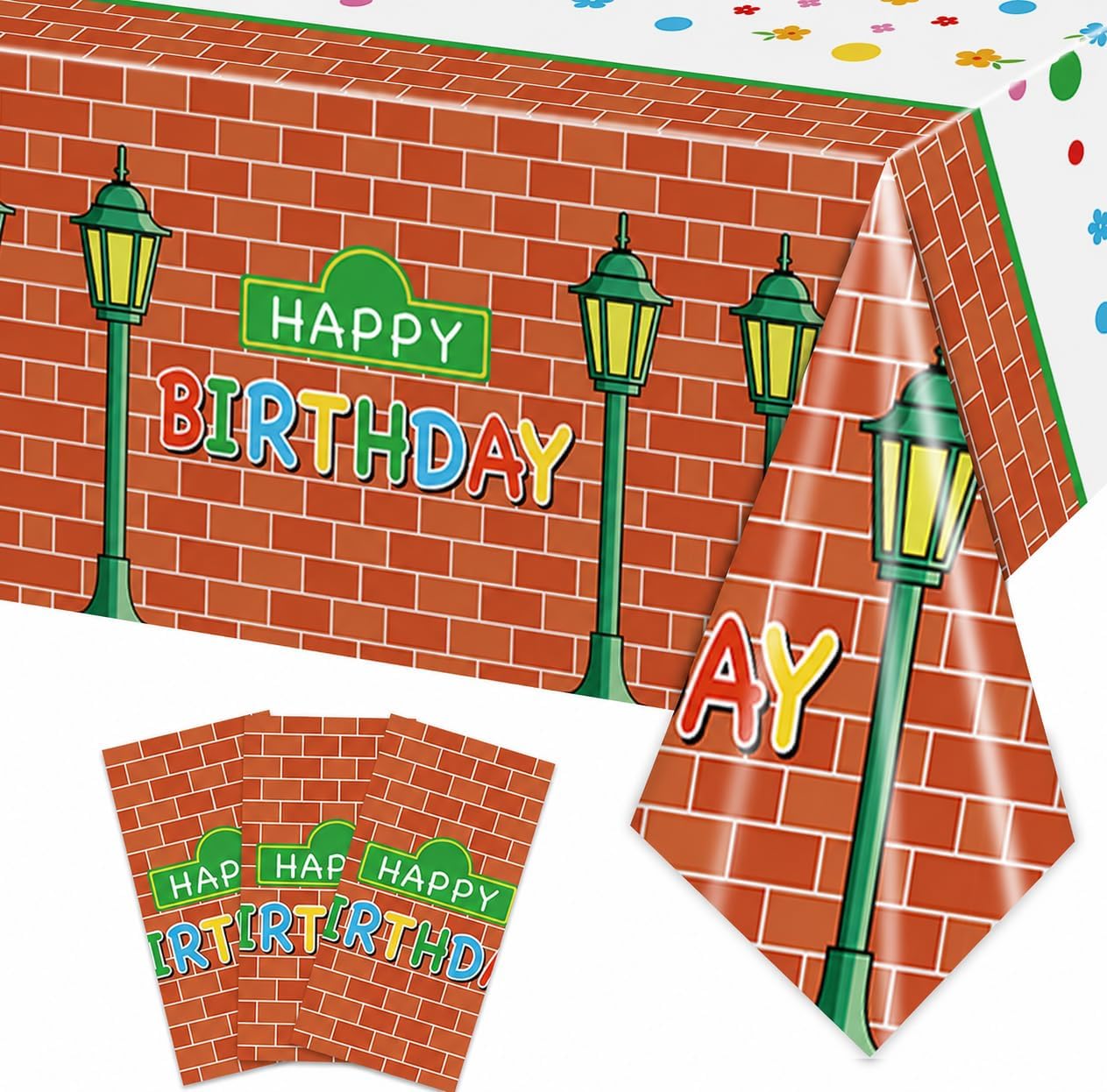 3 Pcs Wall Street Disposable Tablecloths Cartoon Street Happy Birthday Party Supplies Table Covers for Kids Boys Birthday Party Decorations 54 x 108Inch