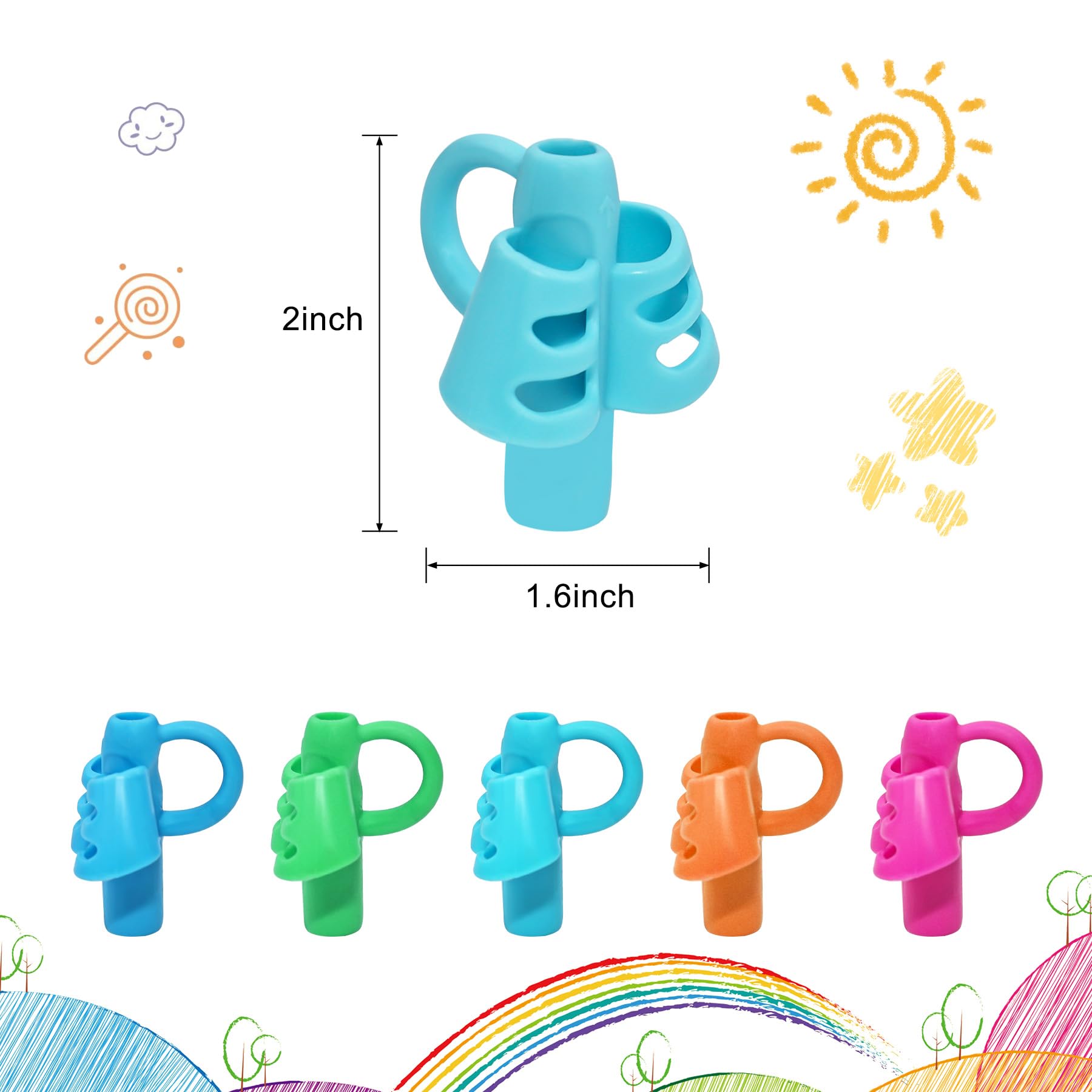 KIGEAPUEL 20 Pcs Pencil Grips for Kids Handwriting Pencil Holders Grippers Writing Posture Correction Tools for Toddlers Special Needs Silicone Pencil Supplies for Kindergarten Preschoolers - Image 2