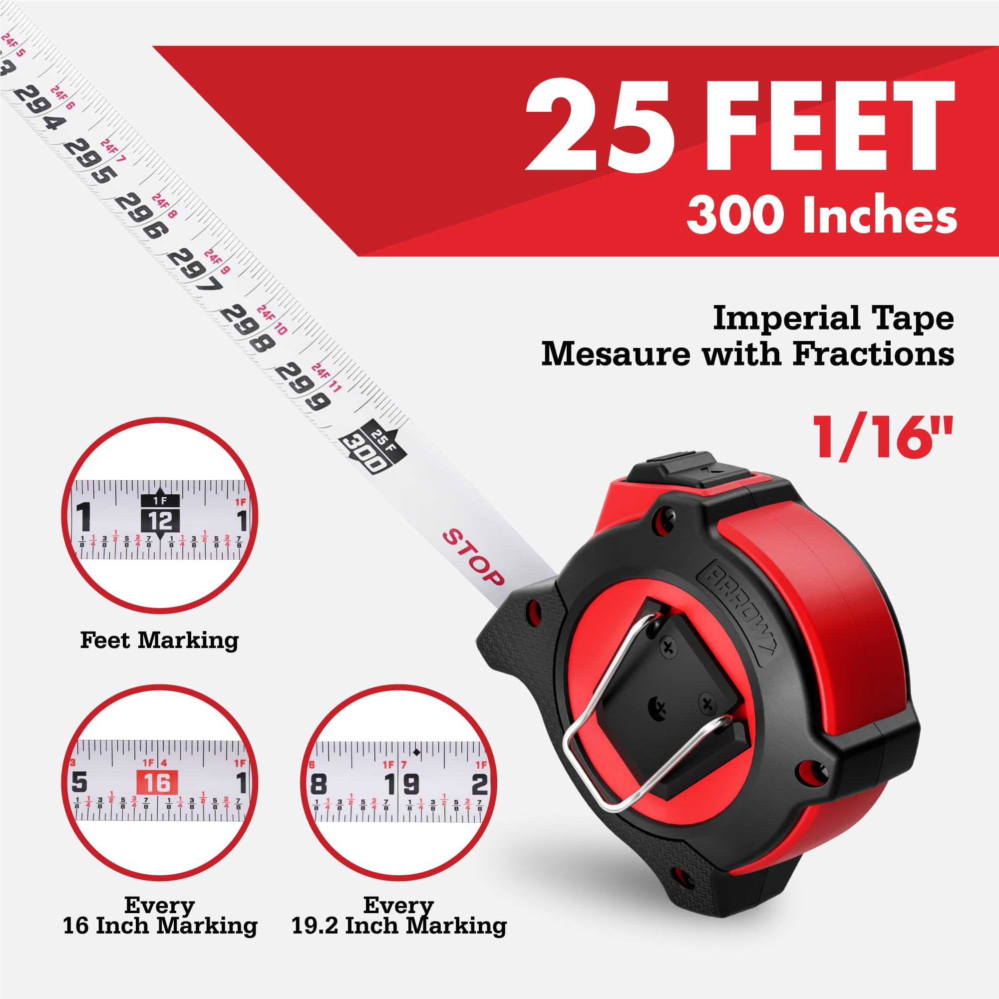 Arrow 25FT Auto-Lock Tape Measure, Easy Read Double Sided Measuring Tape — Amazon image 6
