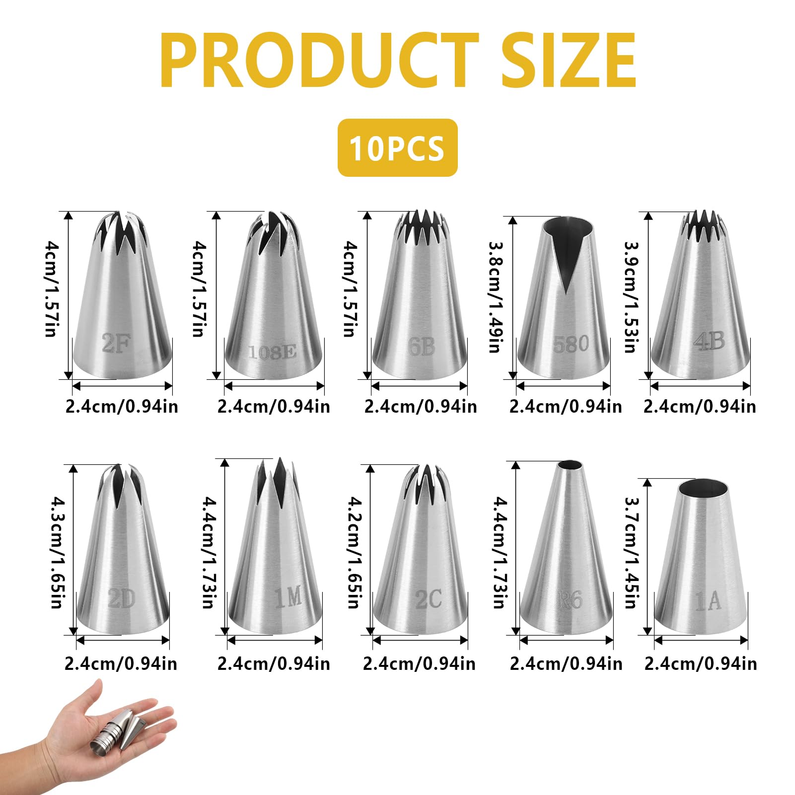 Cornetto grande tondo professionale in acciaio inox Decora