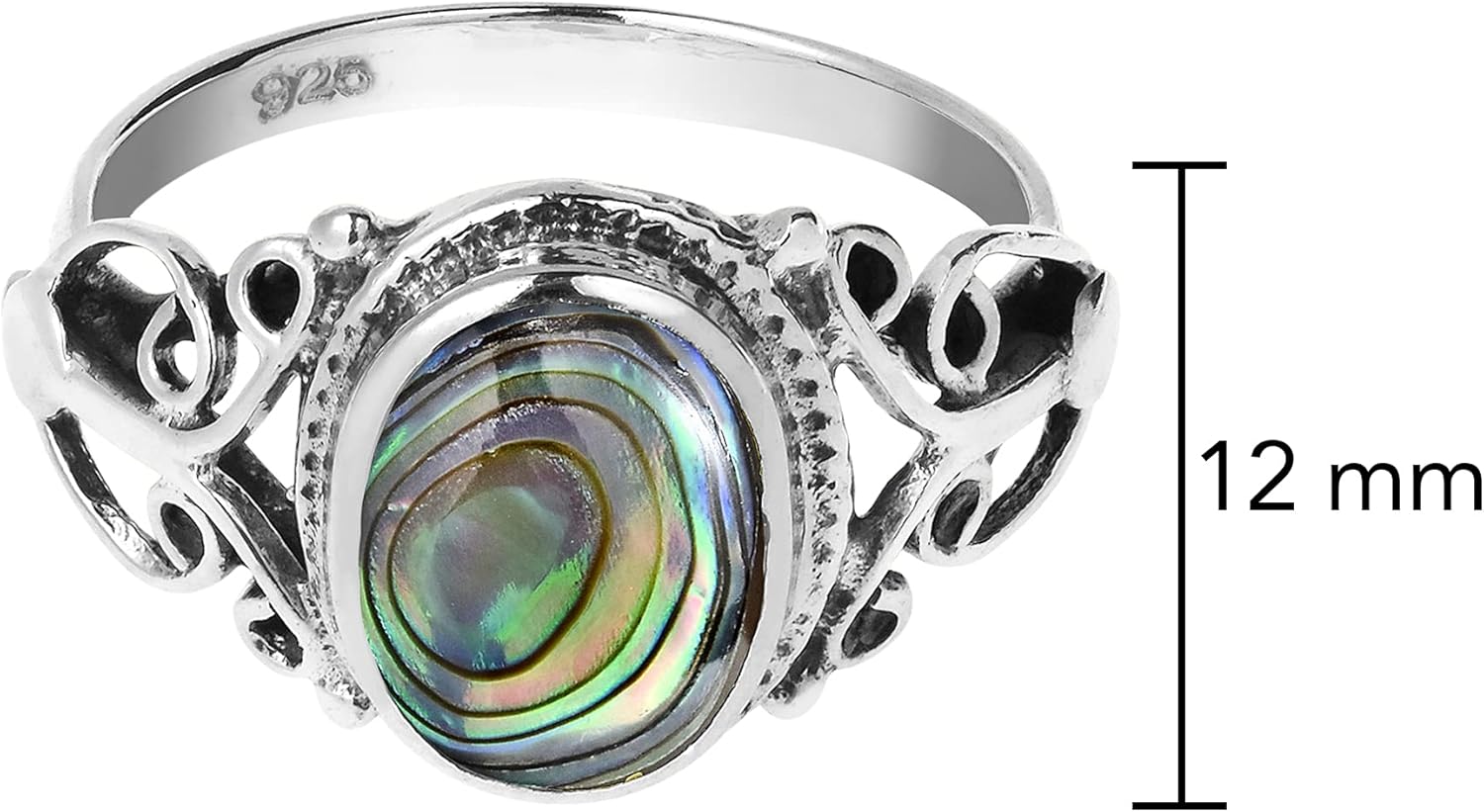 AeraVida Elegant Vintage Oval Shaped Abalone Shell on .925 Sterling Silver Ring | Classic Wedding Rings For Women | Casual Comfort Fit Silver Rings for Women | Gift for Daughter | Sterling Silver Rings Sizes(6-9) - Image 6