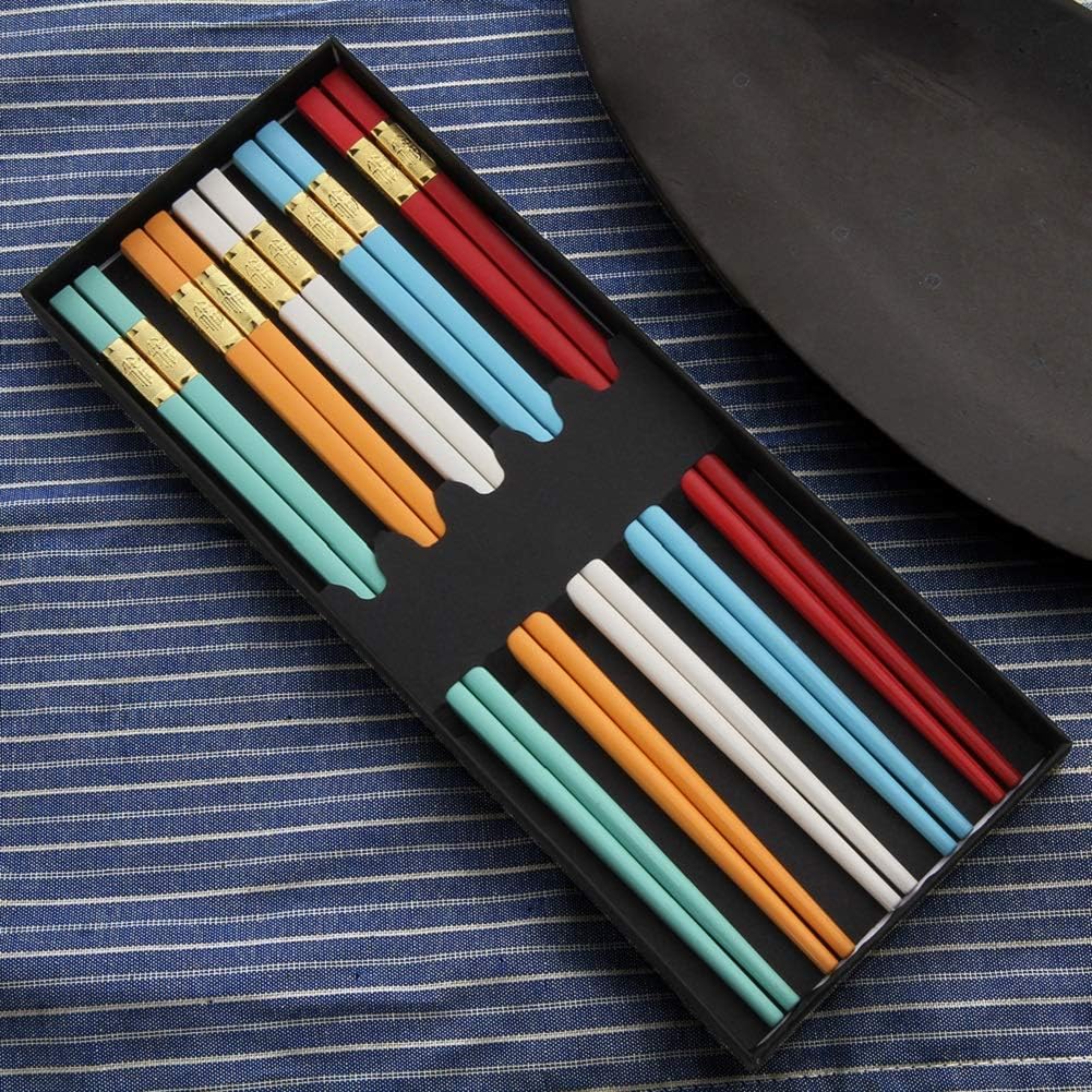 Flаѕh Dеаlѕ - 60% оƒƒ Douzino 5 Pairs Fiberglass Reusable Chopsticks Non-slip Dishwasher Safe Chopsticks Set with Gift Case