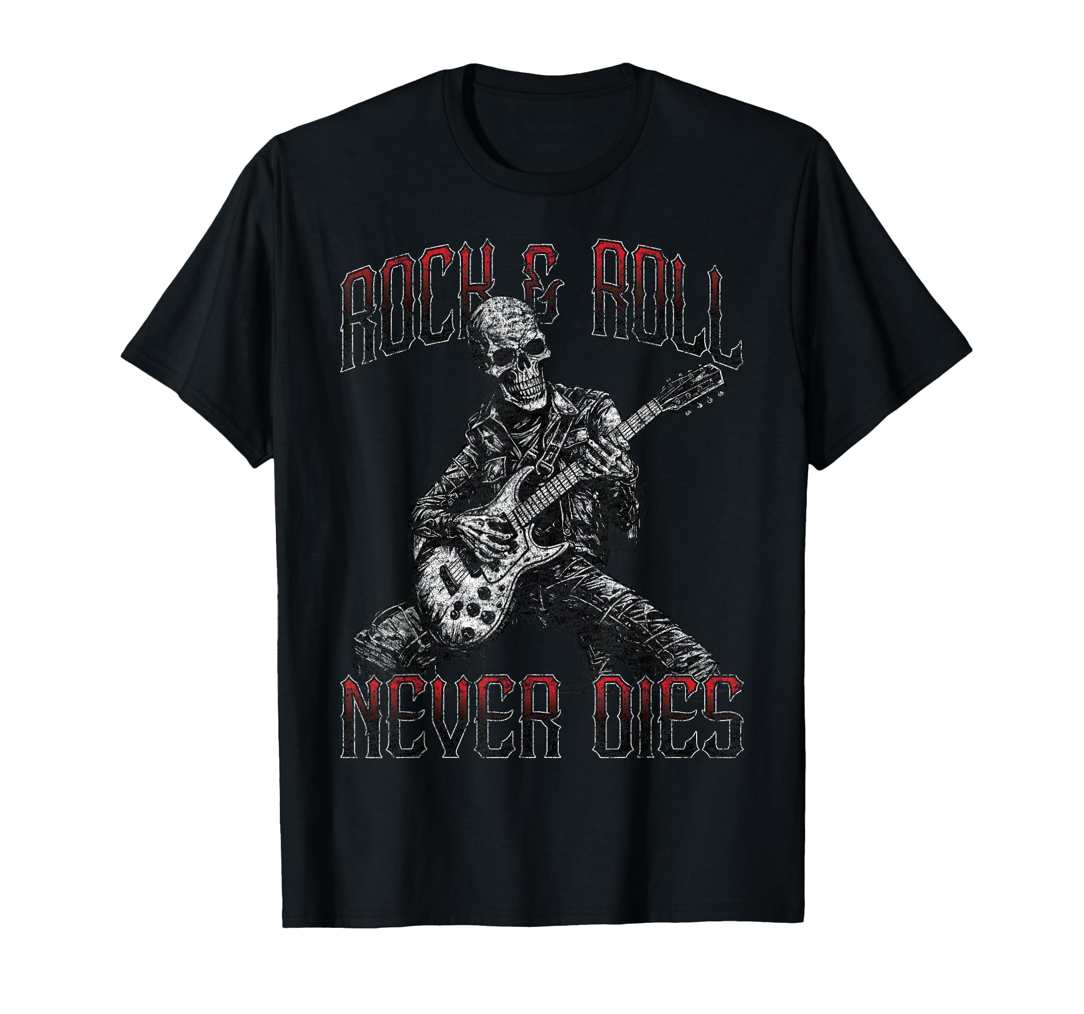 Rock and Roll Never Dies Skeleton Vintage Rock Music T-Shirt