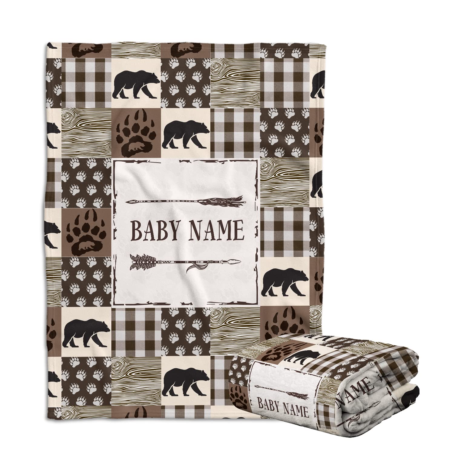 locobird Baby Woodland Blanket, Personalized Baby Blankets for Boys, Baby Bear Blanket Custom Name, Swaddle Blanket, 3 Sizes Plush Blankets for Son Newborn Infant
