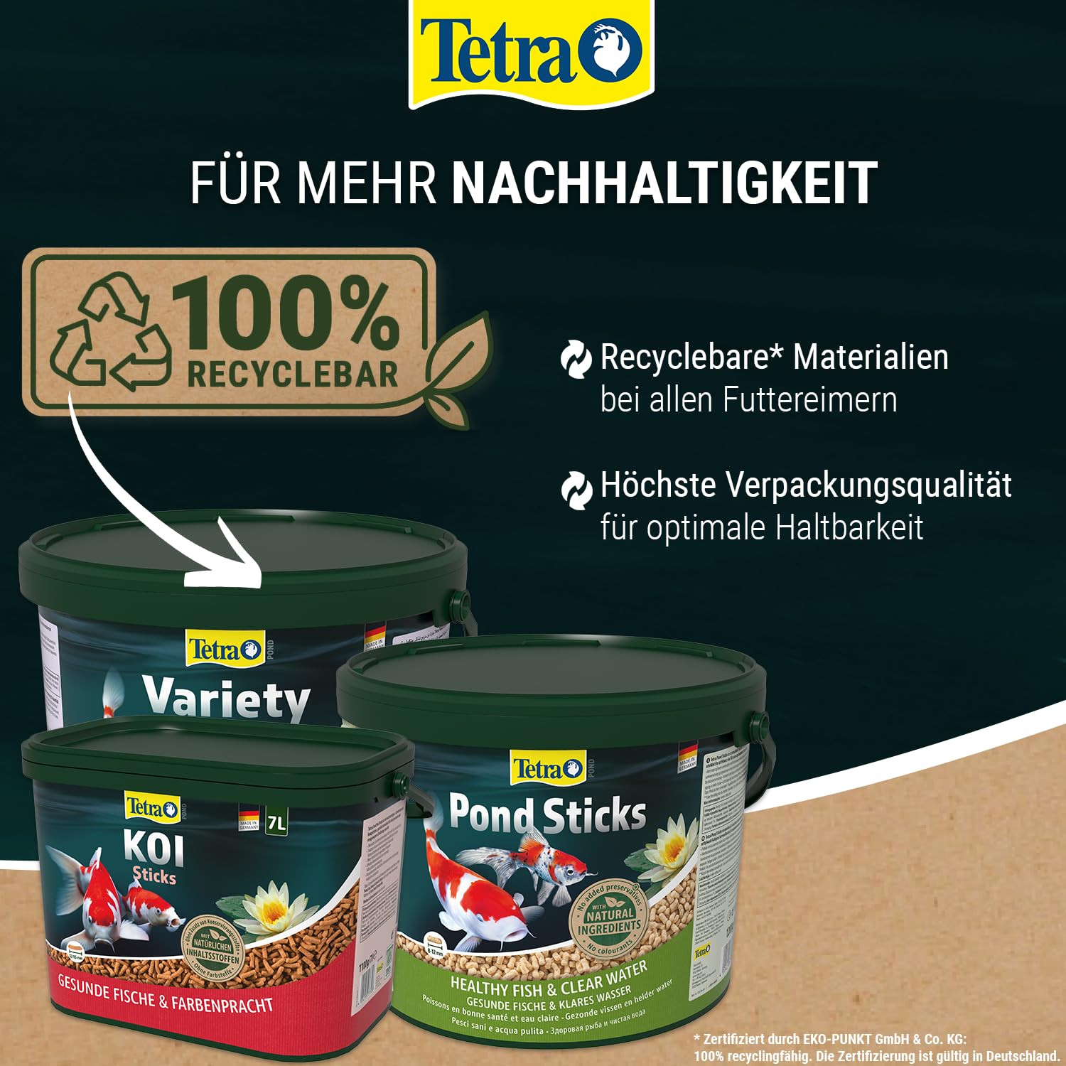 Tetra Pond Wheatgerm Sticks - Ballaststoffreiches Fischfutter für alle Teichfische, besonders geeignet bei kühlen Wassertemperaturen im Teich (Frühling / Herbst), 10 L Eimer
