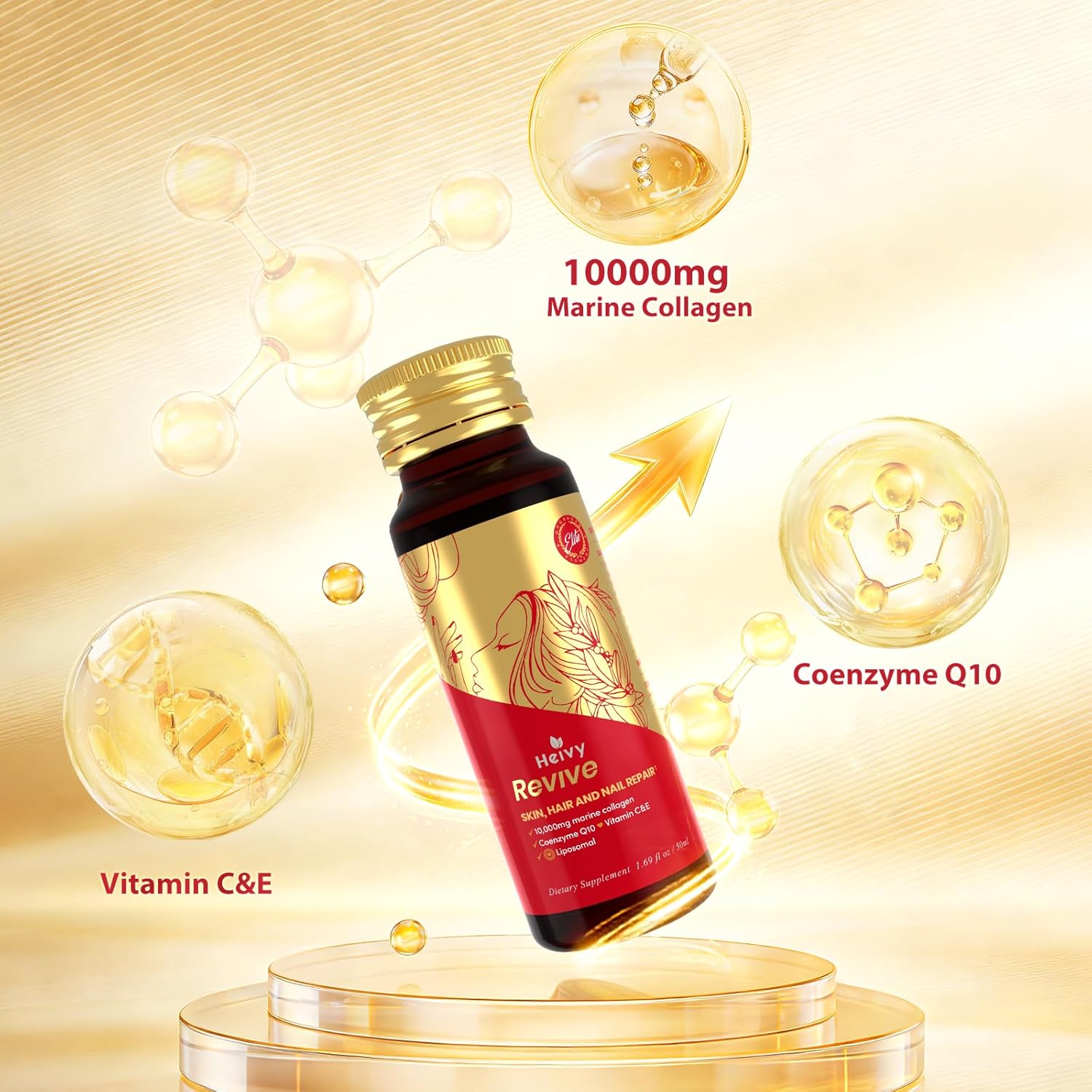 Heivy Liquid Collagen for Women, Collagen Drinks with 10,000mg Marine Collagen Peptides, Coenzyme Q10, Vitamins, for Hair Growth, Skin Repair, Nail Strength, Made in USA - Image 2