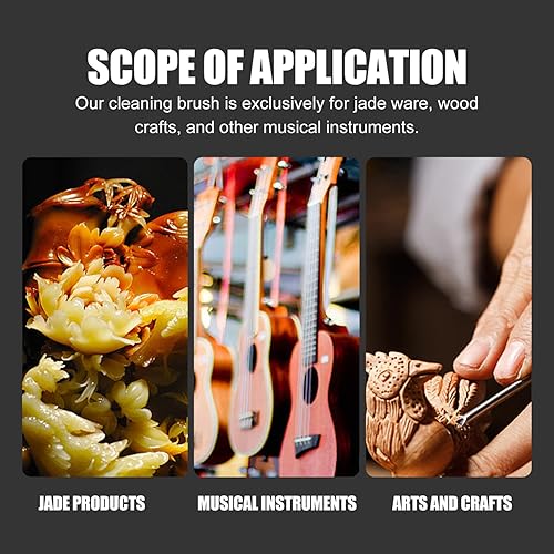 Miniatura 8 de Juego de 2 cepillos de mango de madera para limpiar figuras, estatuas e instrumentos musicales, herramienta de limpieza de cerdas suaves para