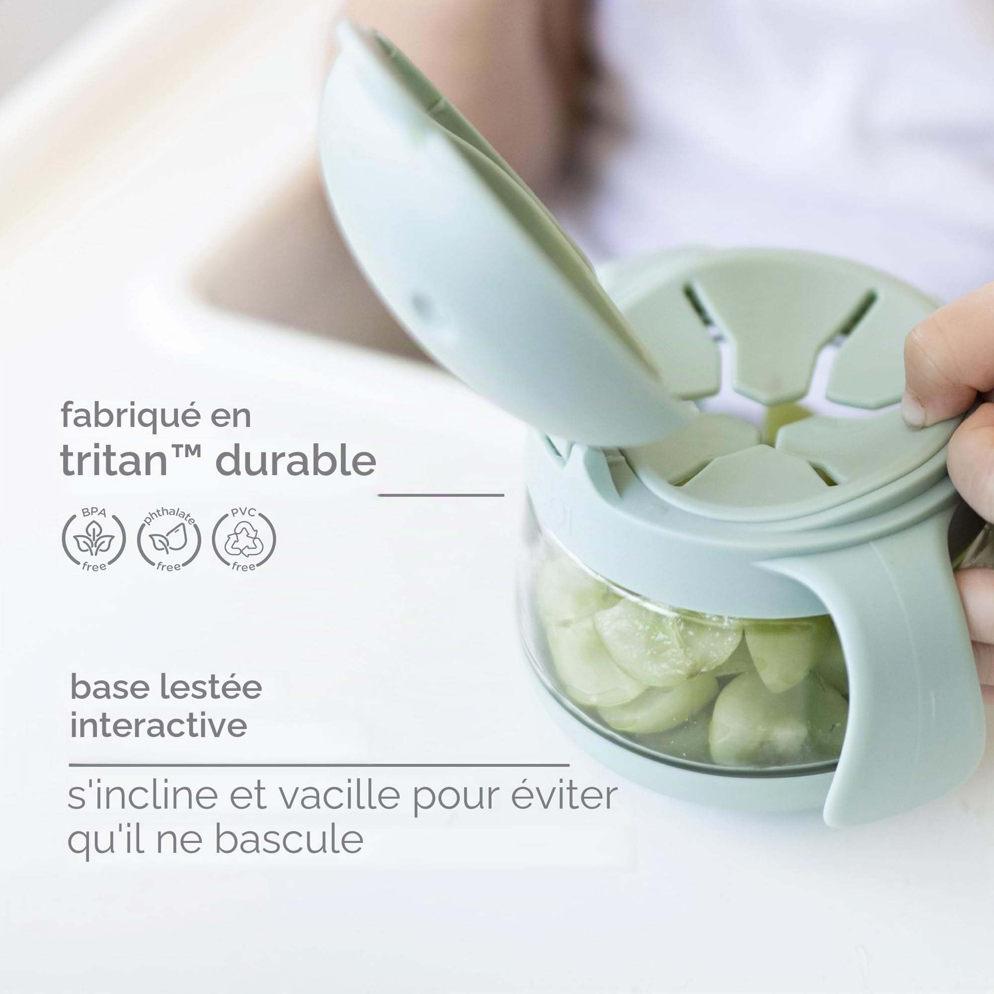 Ubbi Tweat No Spill Snack Container for Kids, BPA-Free Tritan, Toddler Snack Container, Sage & Blue