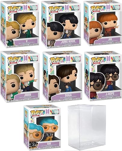 BTS Funko Pop BTS Dynamite Set de 7 Funko Pop! - RM, J-Hope, Suga, Jimin, Jin, Jung Kook y V 7 Set (Envasado con Estuche Protector EcoTek para Caja de Exhibición)