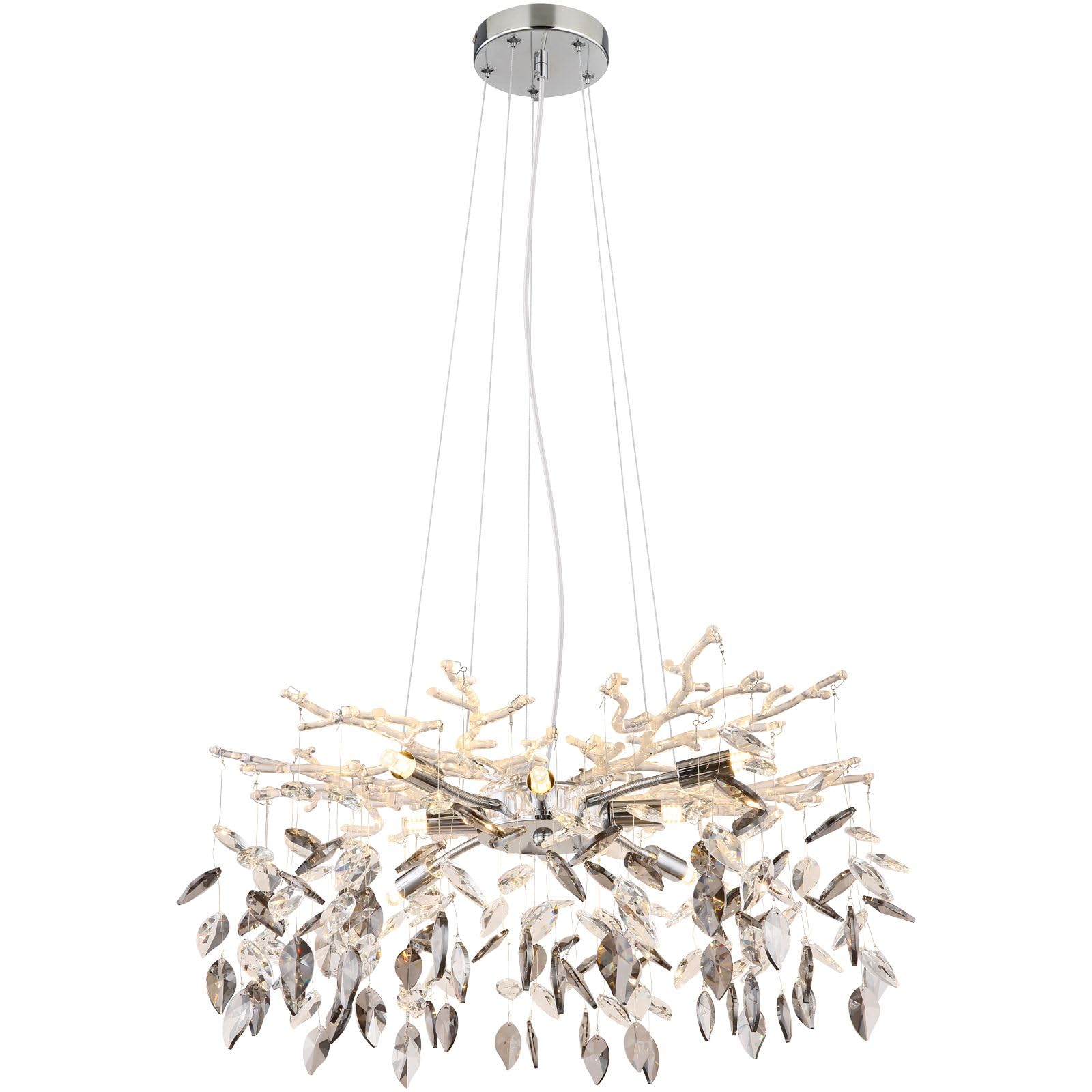 GLOBO Hängeleuchte Esszimmer – Kristall Kronleuchter, Rauchglas, 61 cm Ø, 120 cm hoch